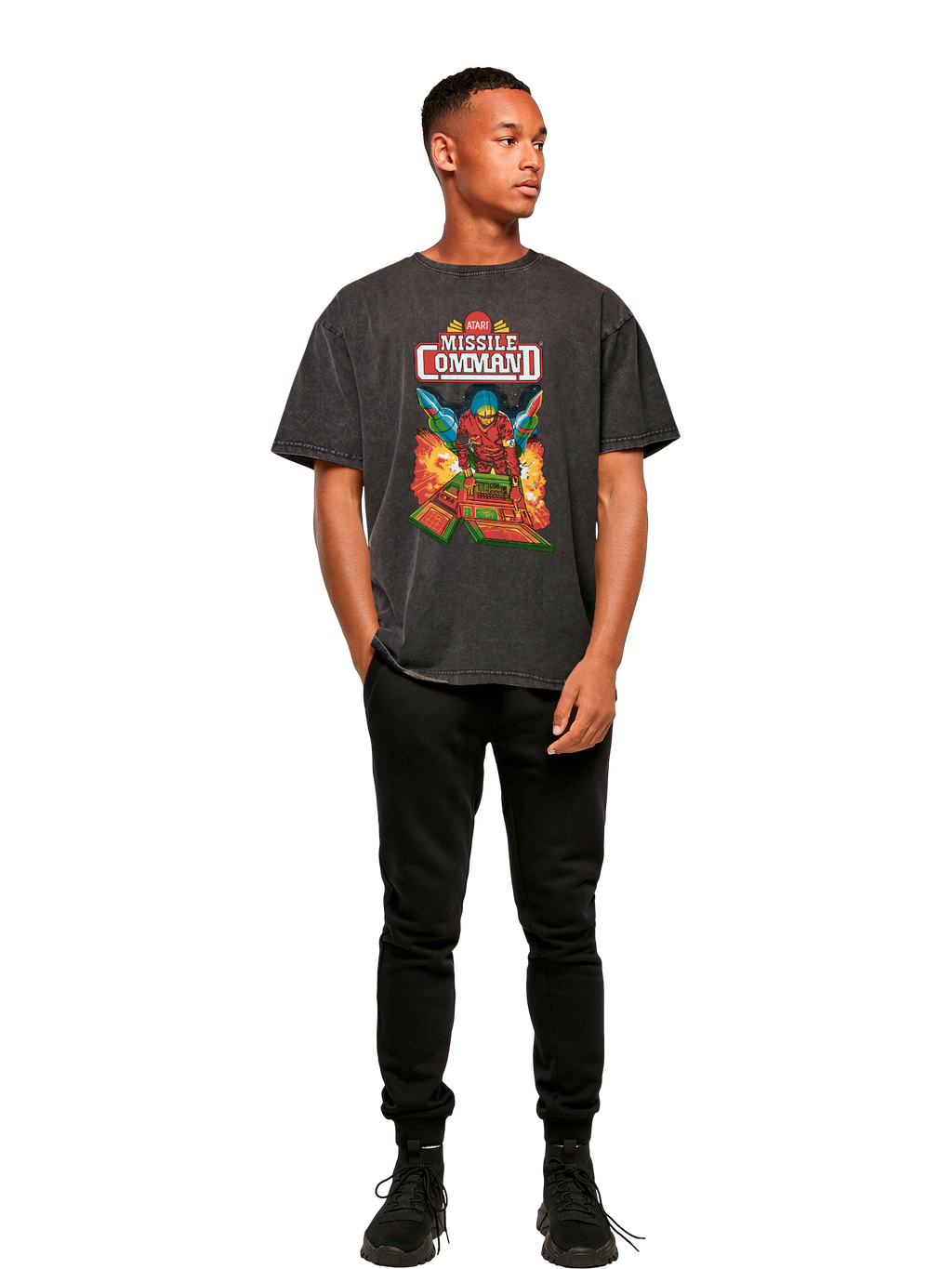 Missile Command Hanger Atari Retro Gaming with Acid Washed Heavy Oversize Tee