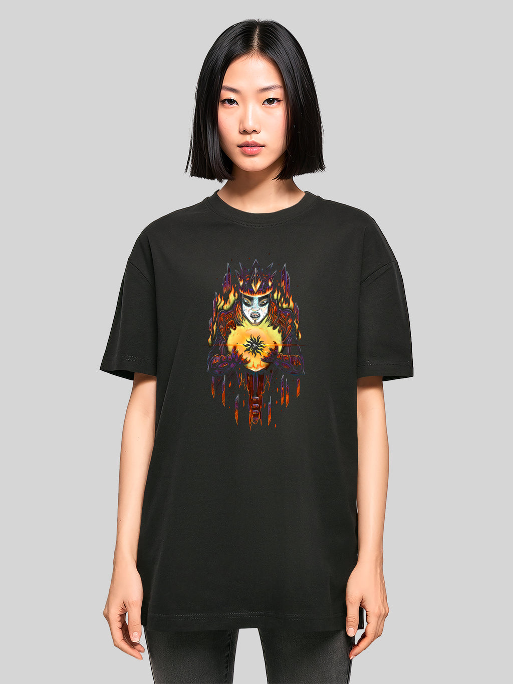 Crónicas de Mythodea 2025 Legacy of Fire Color y Burgschneider Wht con damas tee de novio de gran tamaño