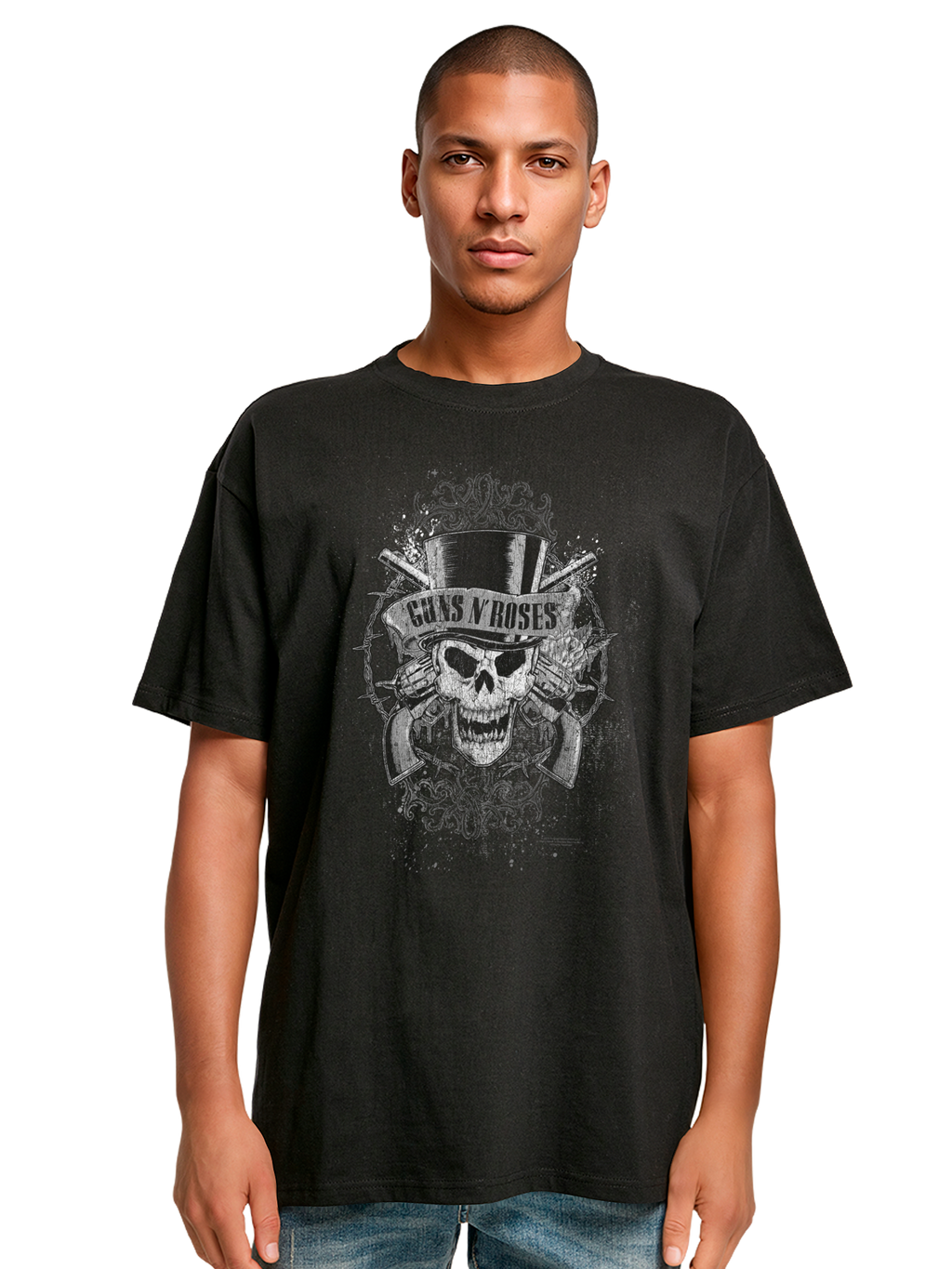 Guns 'n' rosas calavera desteñida | Tee de gran tamaño pesado
