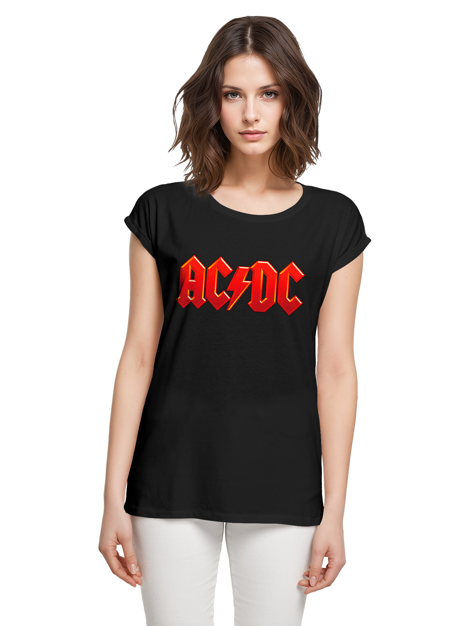 ACDC LOGO RED DARK Damas Damas Extended Shoulder Tee