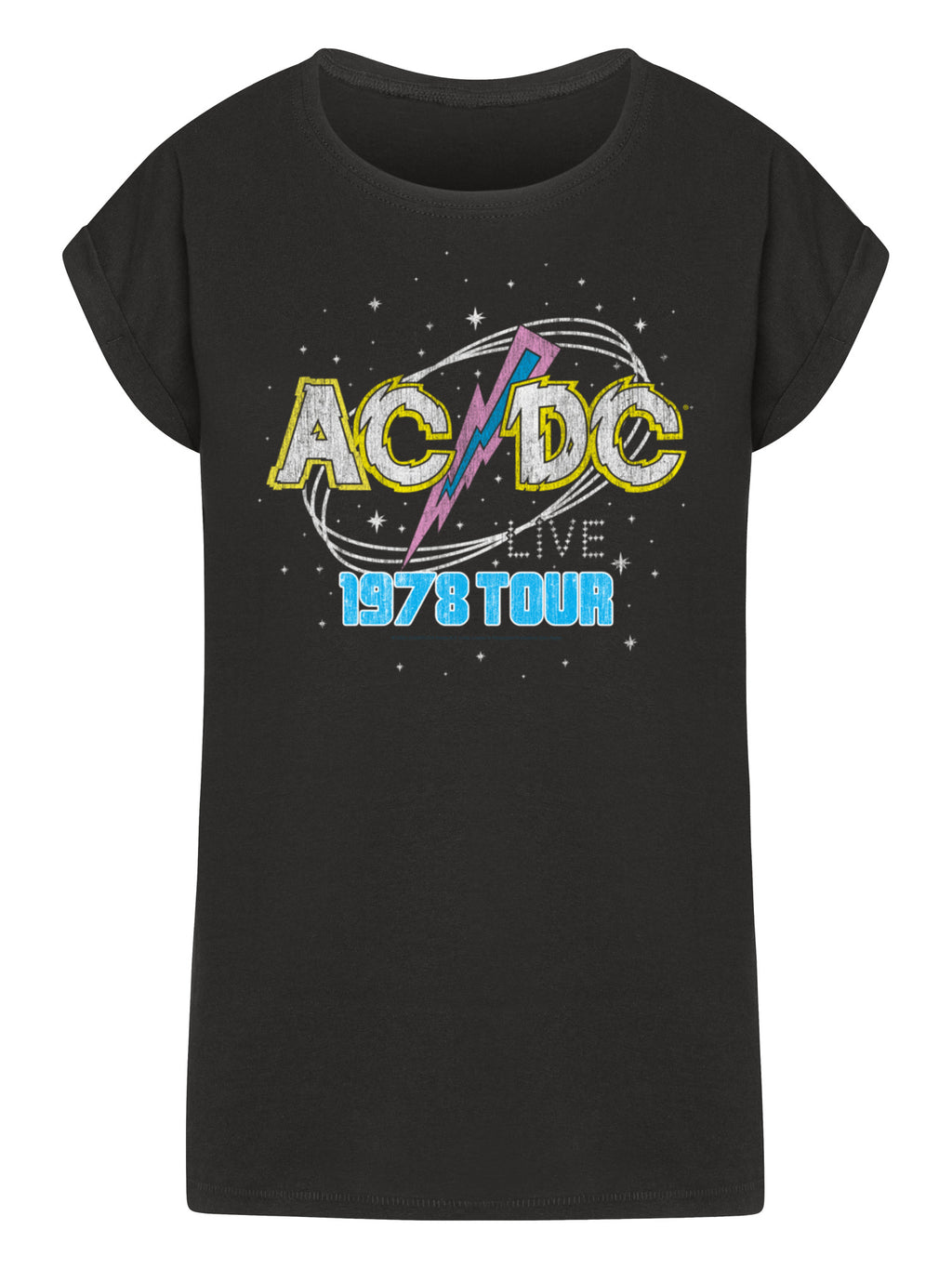 ACDC 1981 Live Tour with Ladies Extended Shoulder Tee