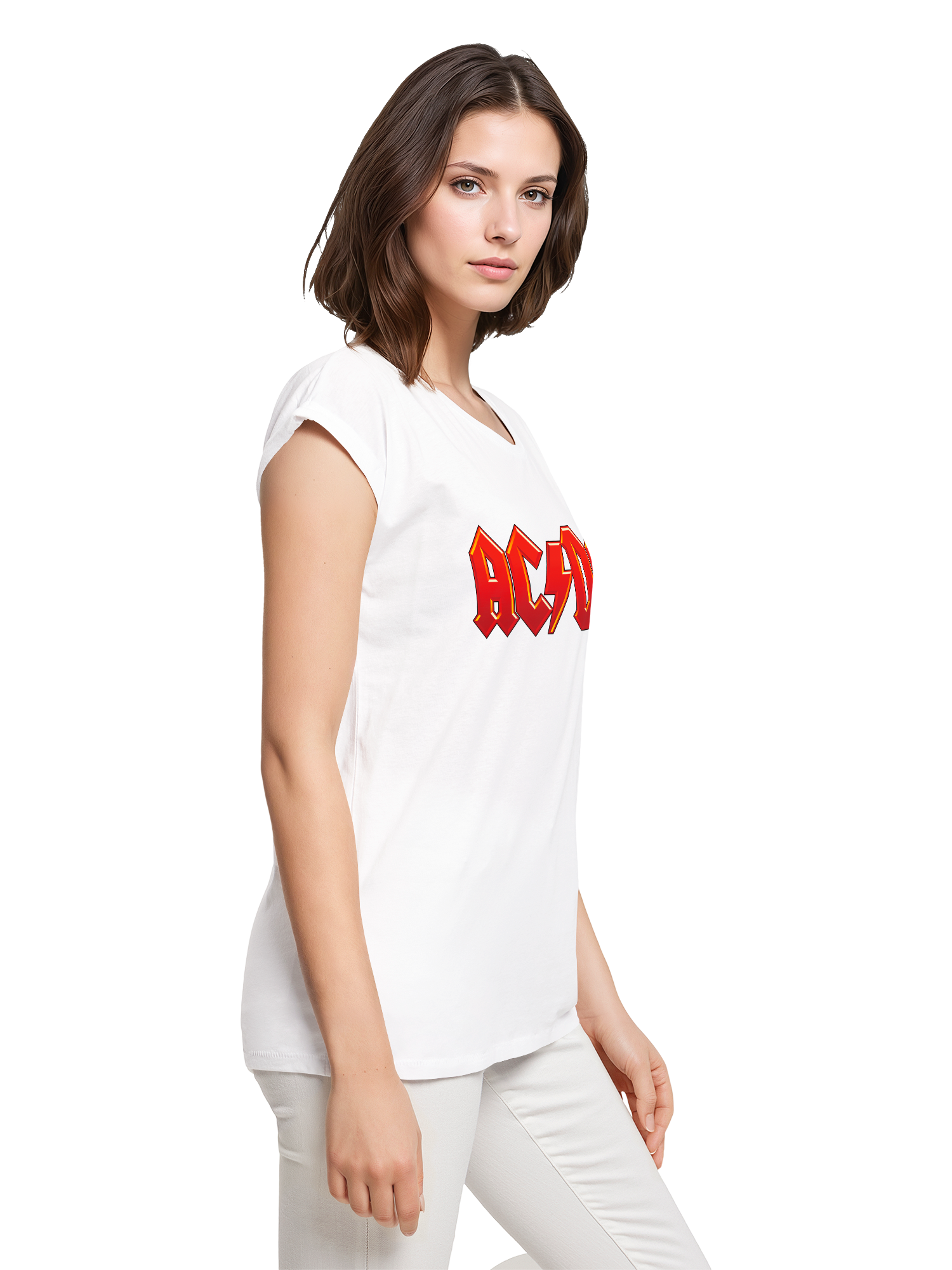 ACDC LOGO RED DARK Damas Damas Extended Shoulder Tee