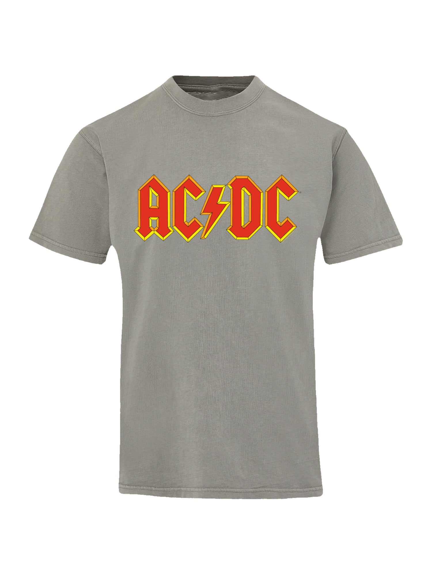 Logotipo rojo de contorno amarillo AC/DC con camiseta de color costero