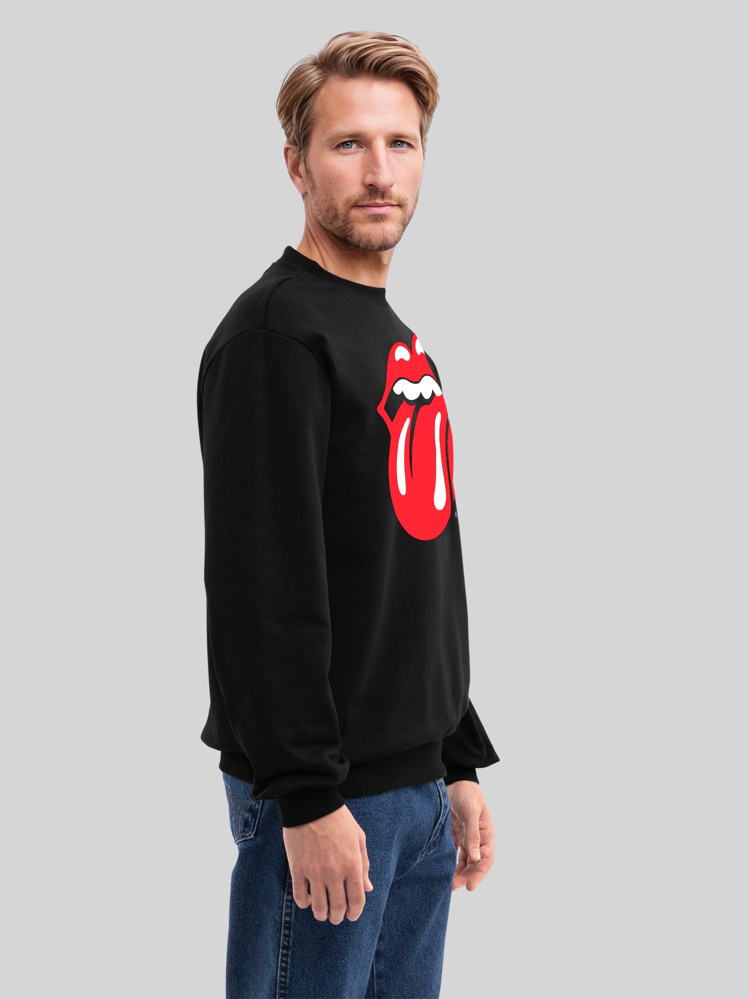 Les Rolling Stones Classic Tongue Blk avec de vrais blancs | Pull régulier pour hommes