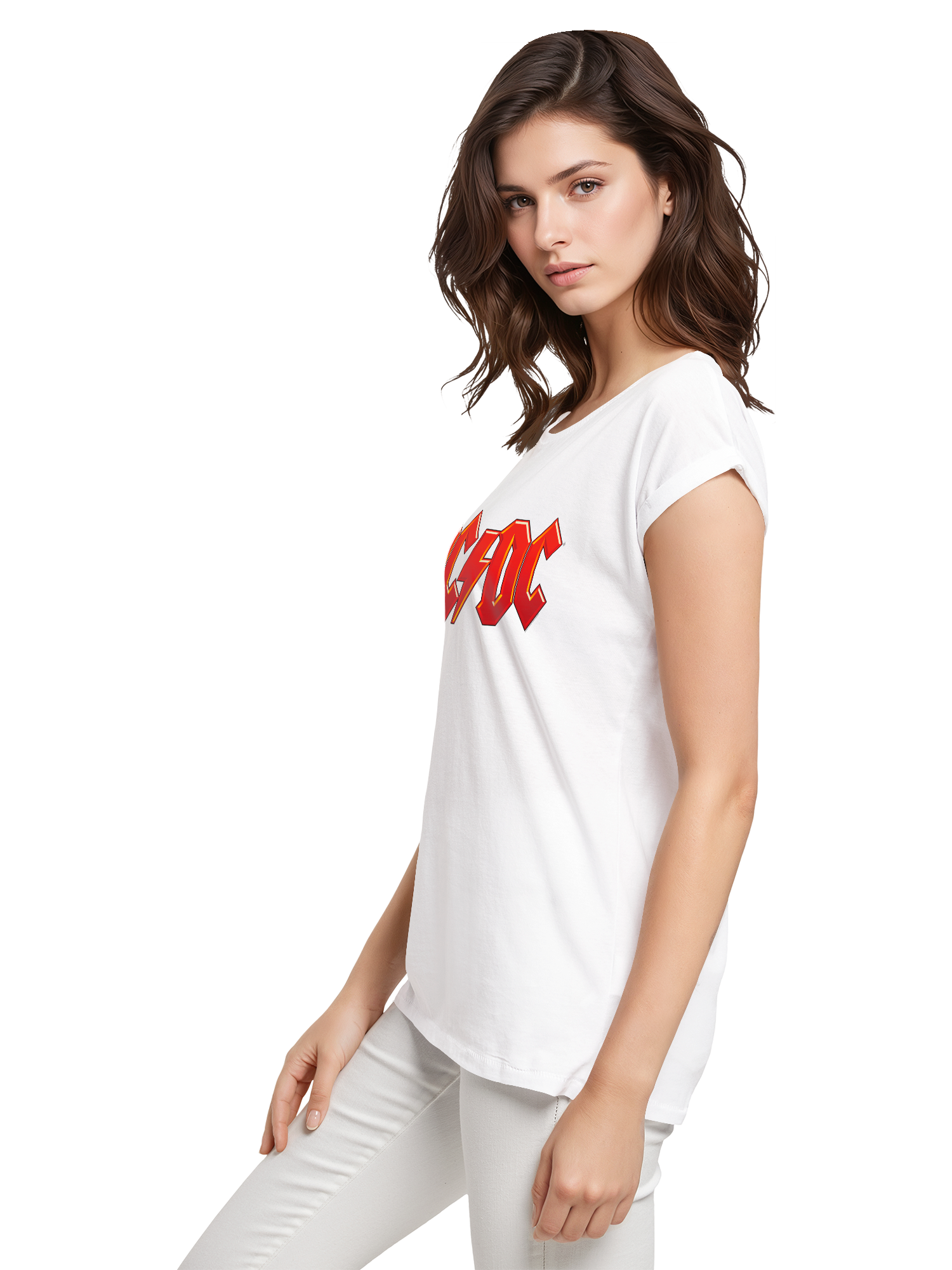 ACDC LOGO RED DARK Damas Damas Extended Shoulder Tee