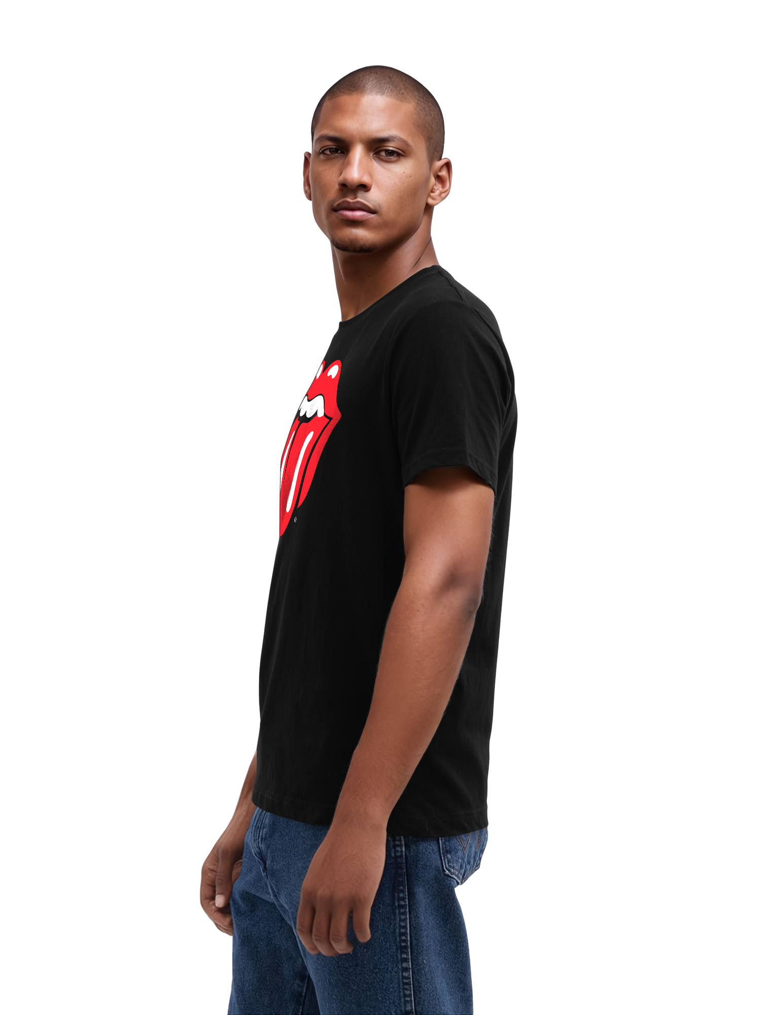 The Rolling Stones Classic Tongue Blk con Blanks verdaderos | Camiseta regular para hombres