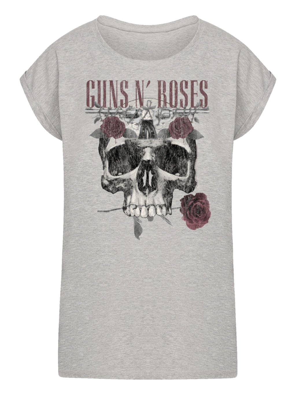 Guns N 'Roses Roses Calavera con Damas Extendida TEE de hombro