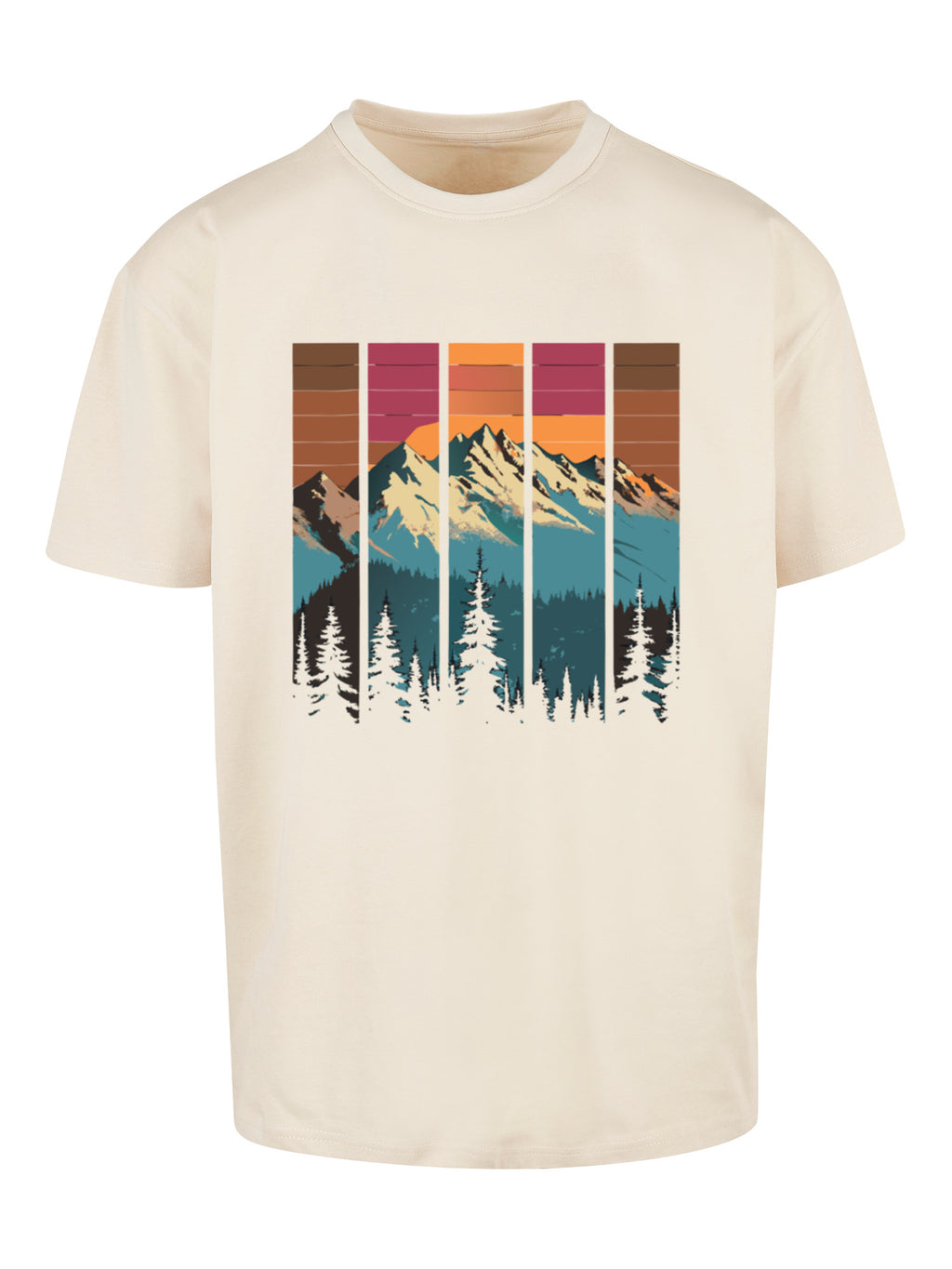 Mountain Sunset Retro Art Schweres Oversize T-Shirt