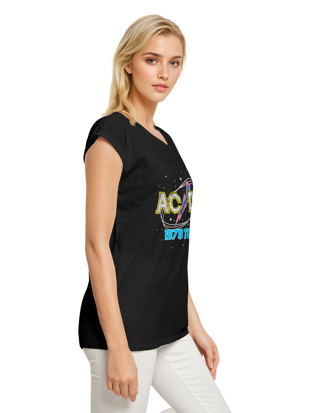 ACDC 1981 Live Tour with Ladies Extended Shoulder Tee
