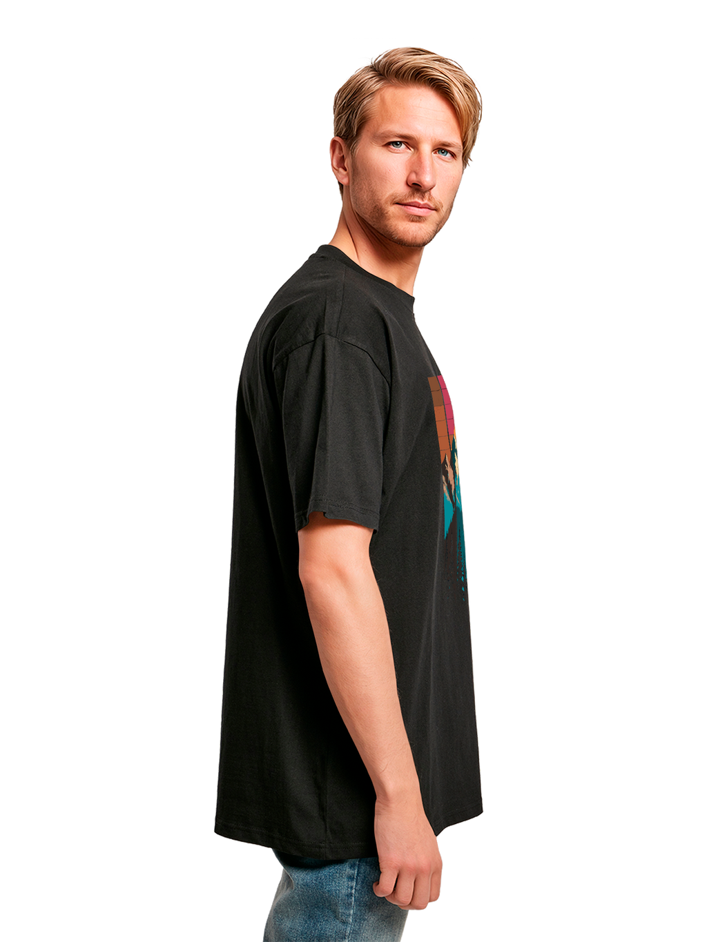 Mountain Sunset Retro Art Schweres Oversize T-Shirt