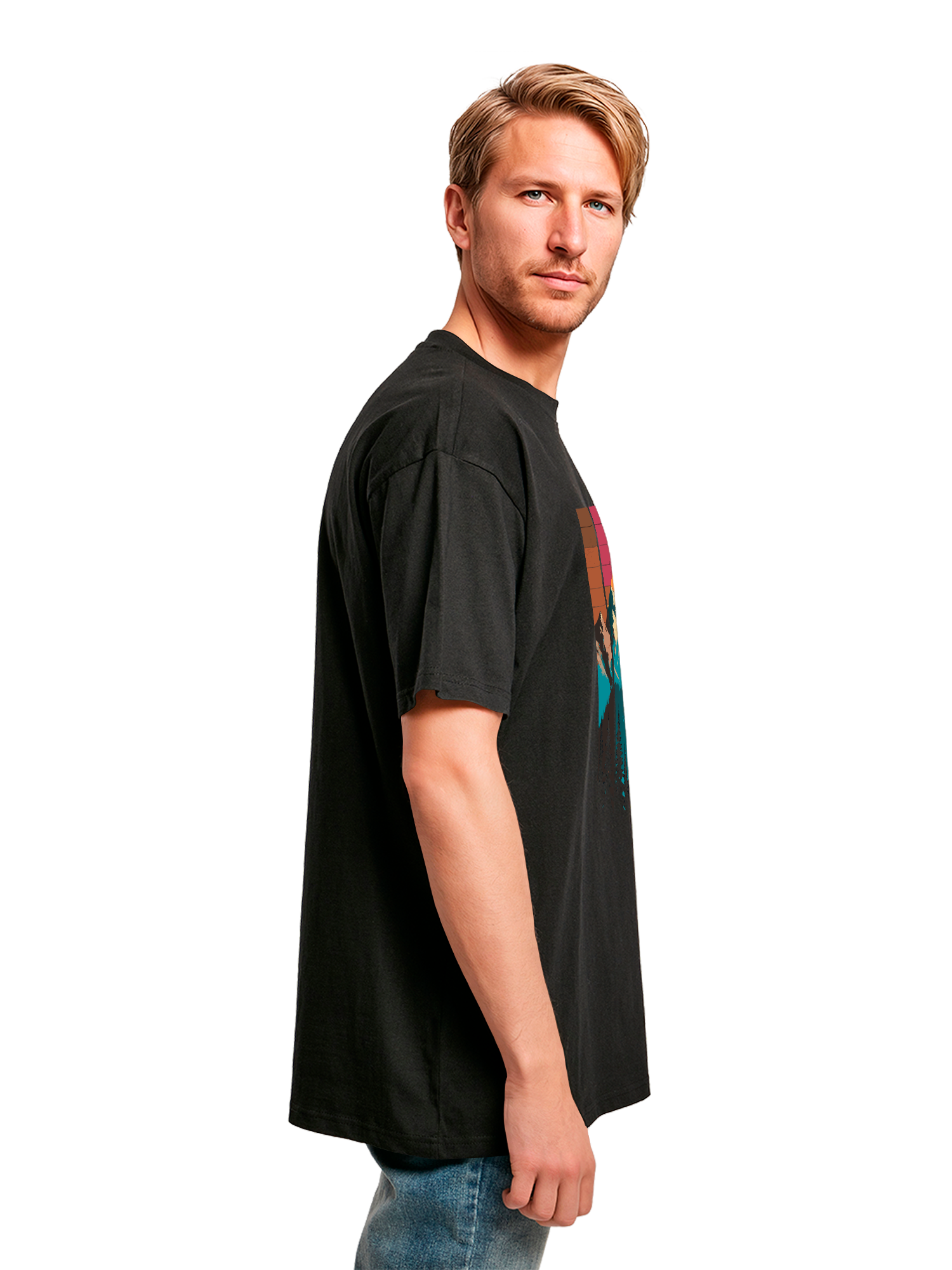 Mountain Sunset Retro Art Schweres Oversize T-Shirt