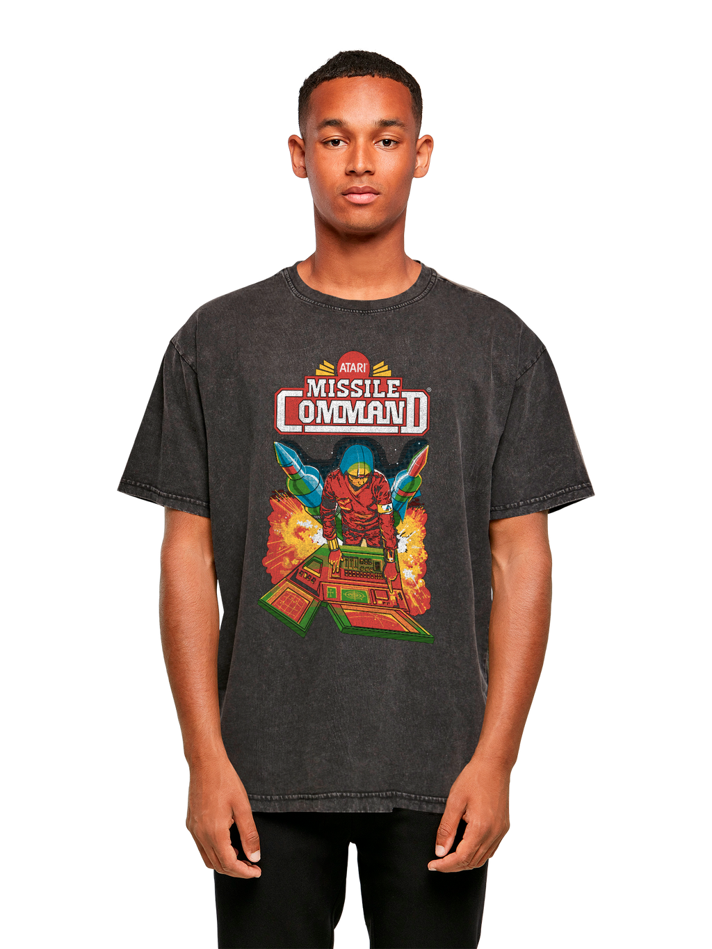 Missile Command Hanger Atari Retro Gaming with Acid Washed Heavy Oversize Tee