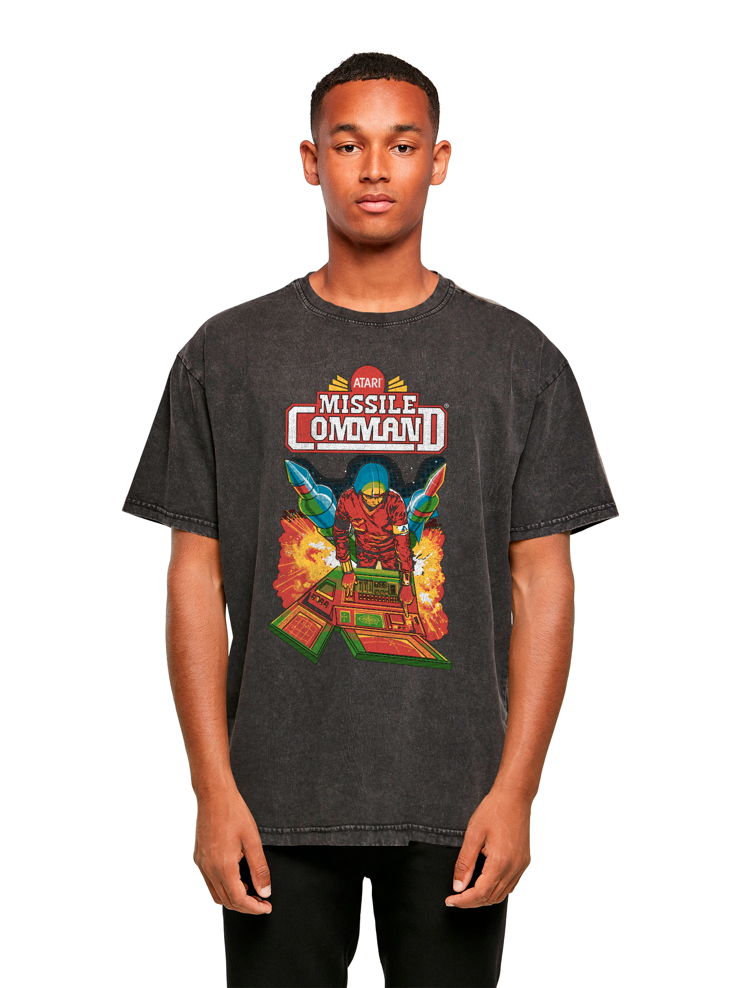 Missile Command Hanger Atari Retro Gaming with Acid Washed Heavy Oversize Tee