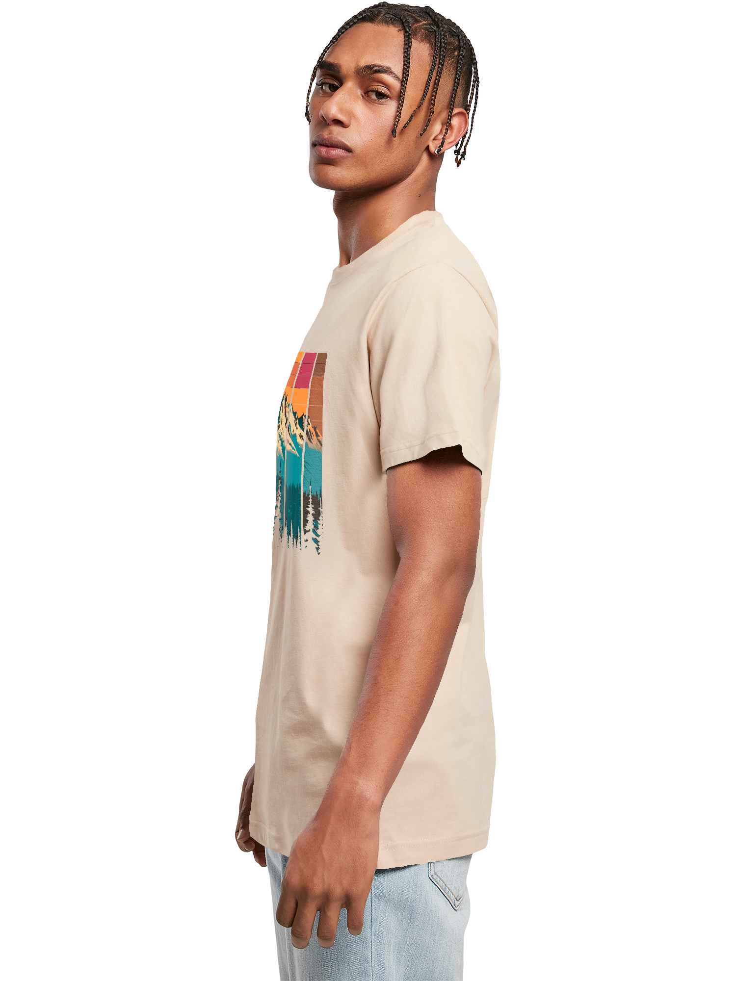 Berg Sonnenuntergang Retro Kunst T-Shirt