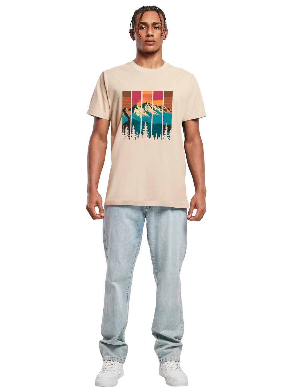 Berg Sonnenuntergang Retro Kunst T-Shirt