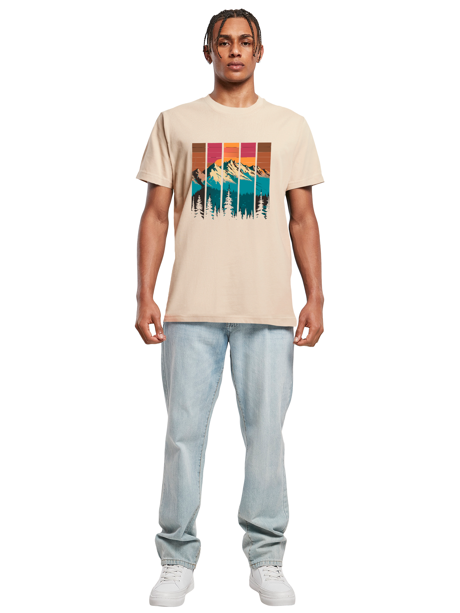 Berg Sonnenuntergang Retro Kunst T-Shirt