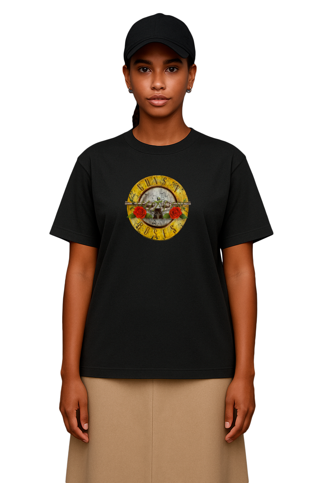 Guns n 'rosas logotipo de bala vintage camiseta de gran tamaño para mujer