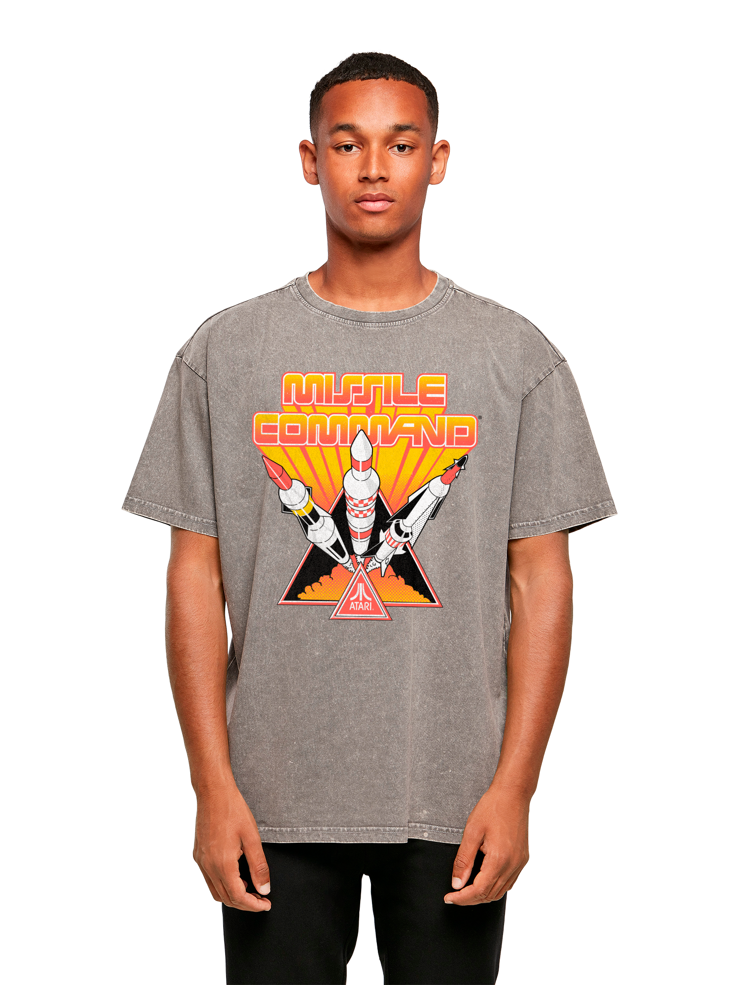 Missile Command Triple Shot Atari Retro Gaming with Acid Washed Heavy Oversize Tee