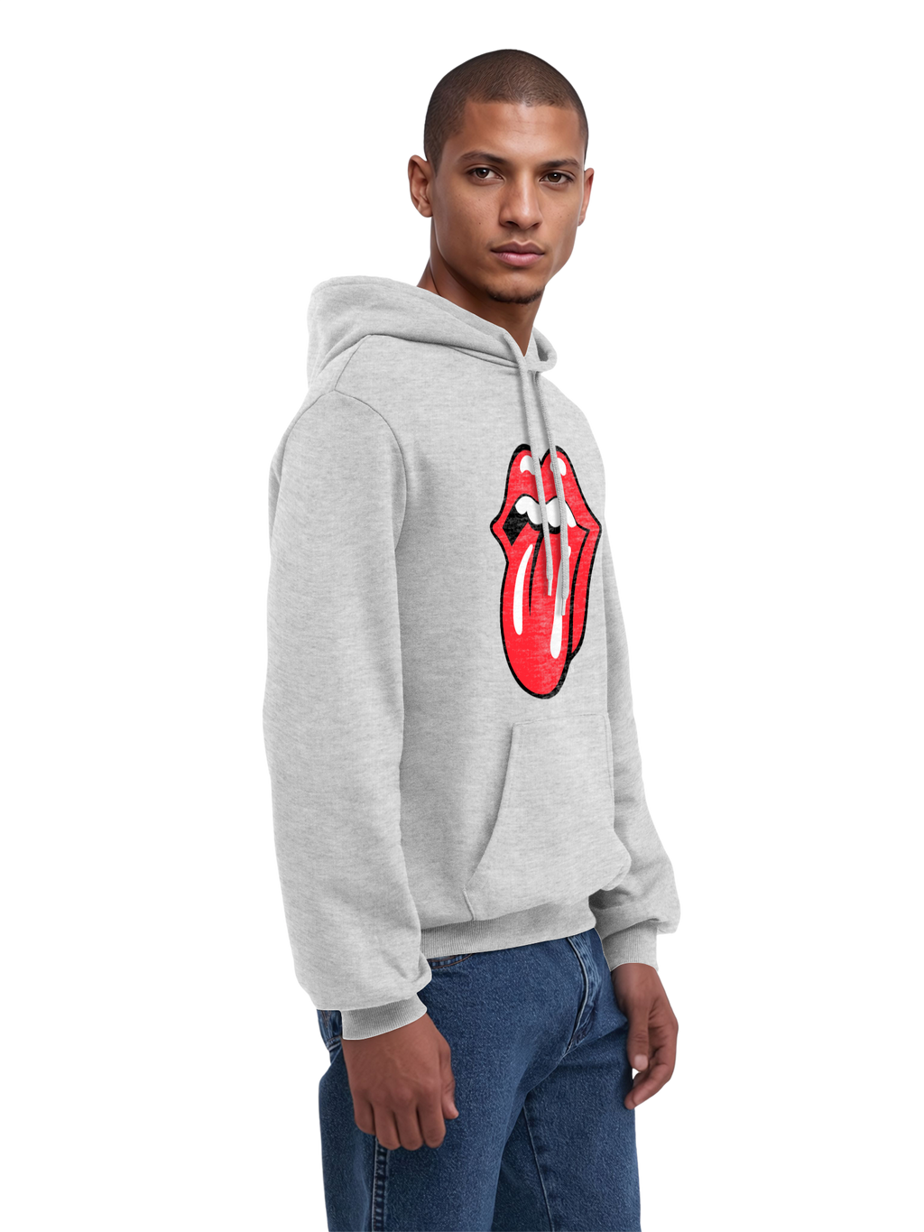 The Rolling Stones Classic Tongue Blk con Blanks verdaderos | Sudadera con capucha regular para hombres
