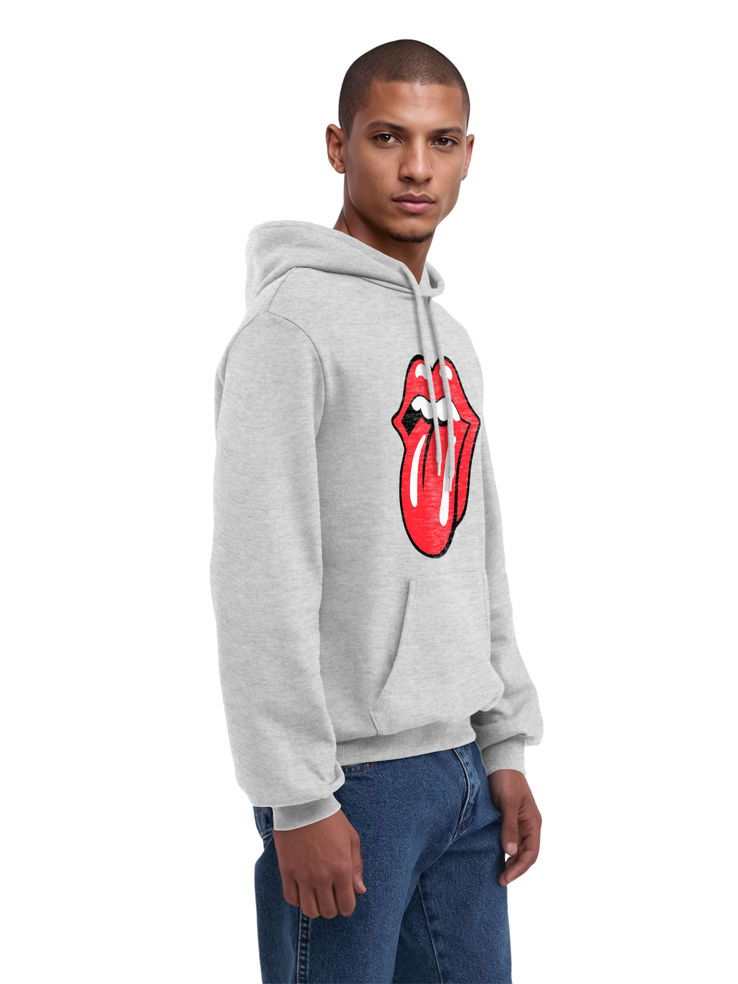 The Rolling Stones Classic Tongue Blk con Blanks verdaderos | Sudadera con capucha regular para hombres