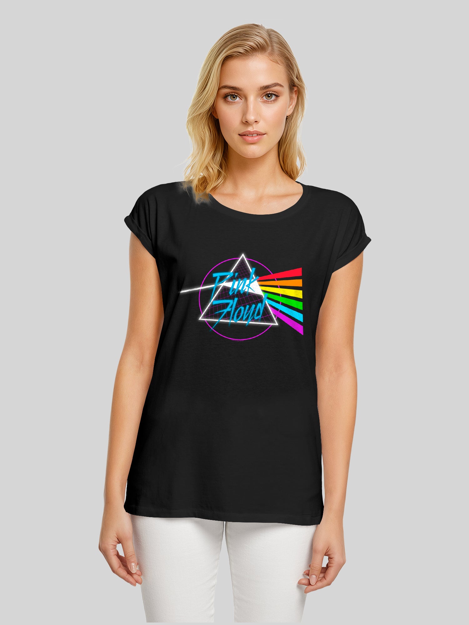 Pink Floyd Neon Dark Ladies Damas Extended Shoulder Tee
