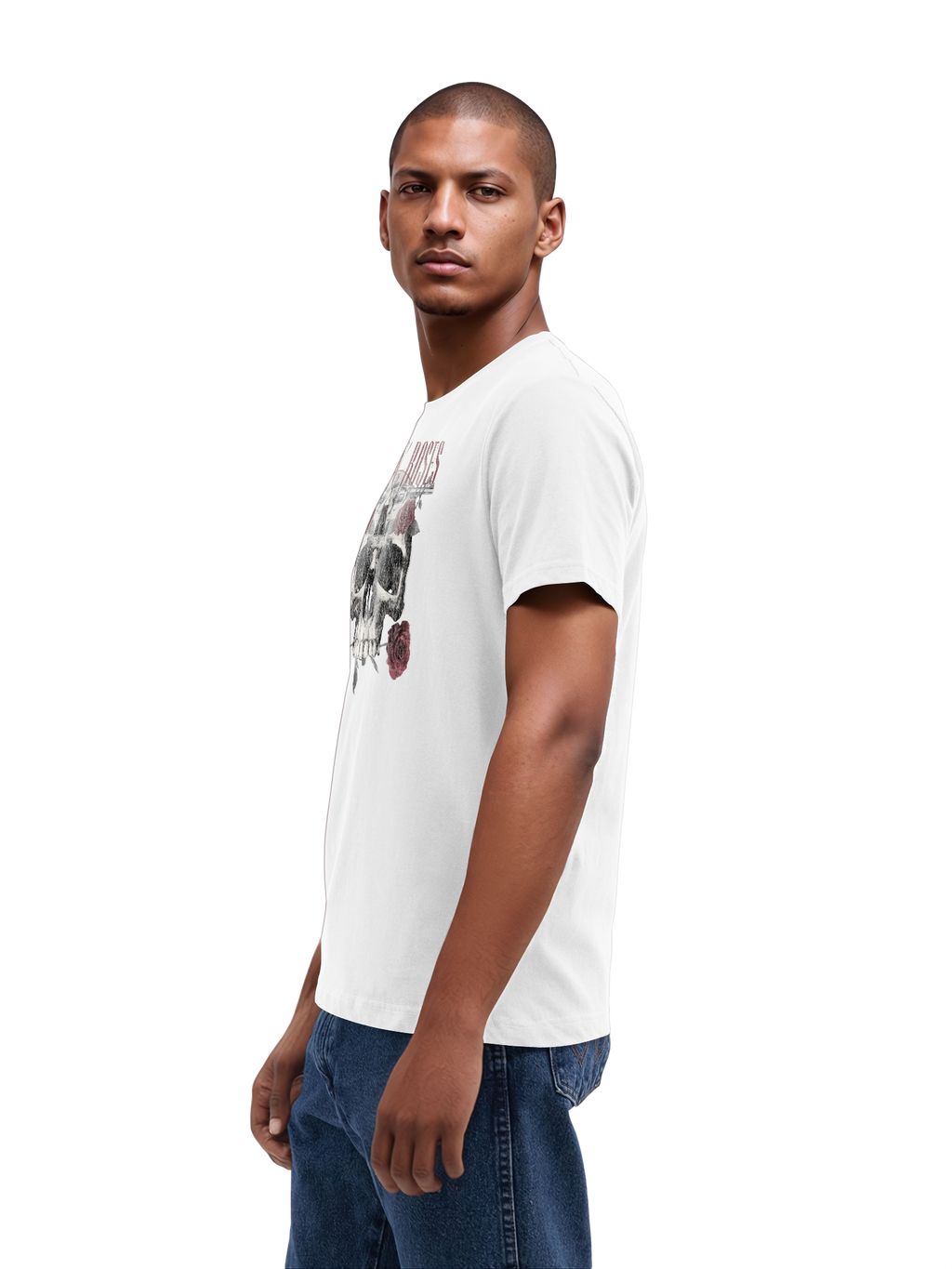 Guns n 'roses Roses Skull avec de vraies blancs | Tee-shirt régulier pour hommes