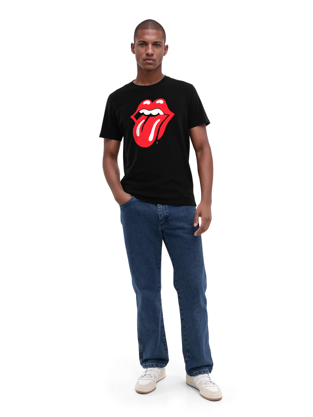 The Rolling Stones Classic Tongue Blk con Blanks verdaderos | Camiseta regular para hombres