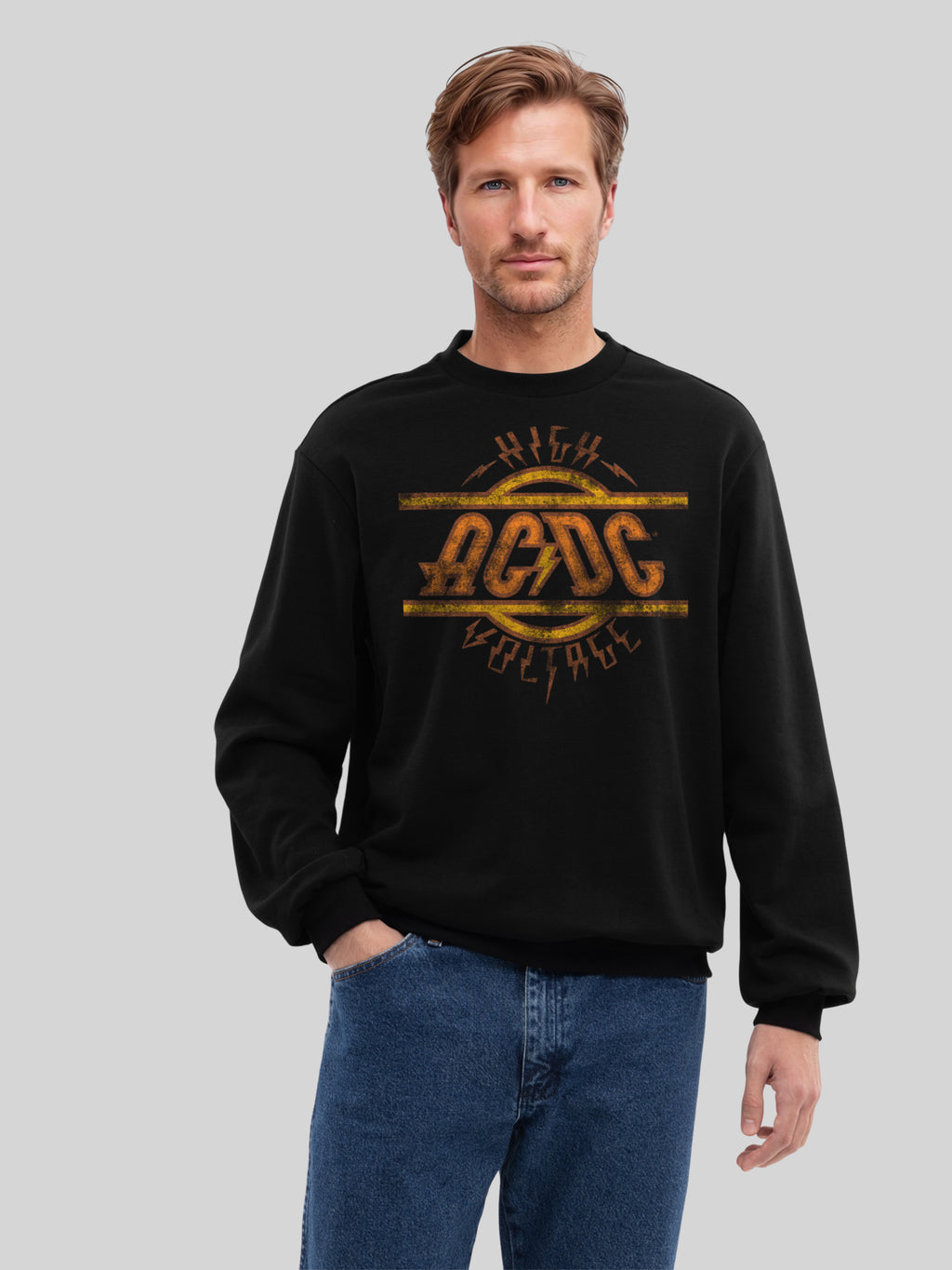 AC/DC High Voltage Logo Distressed Men's Organic Sweatshirt