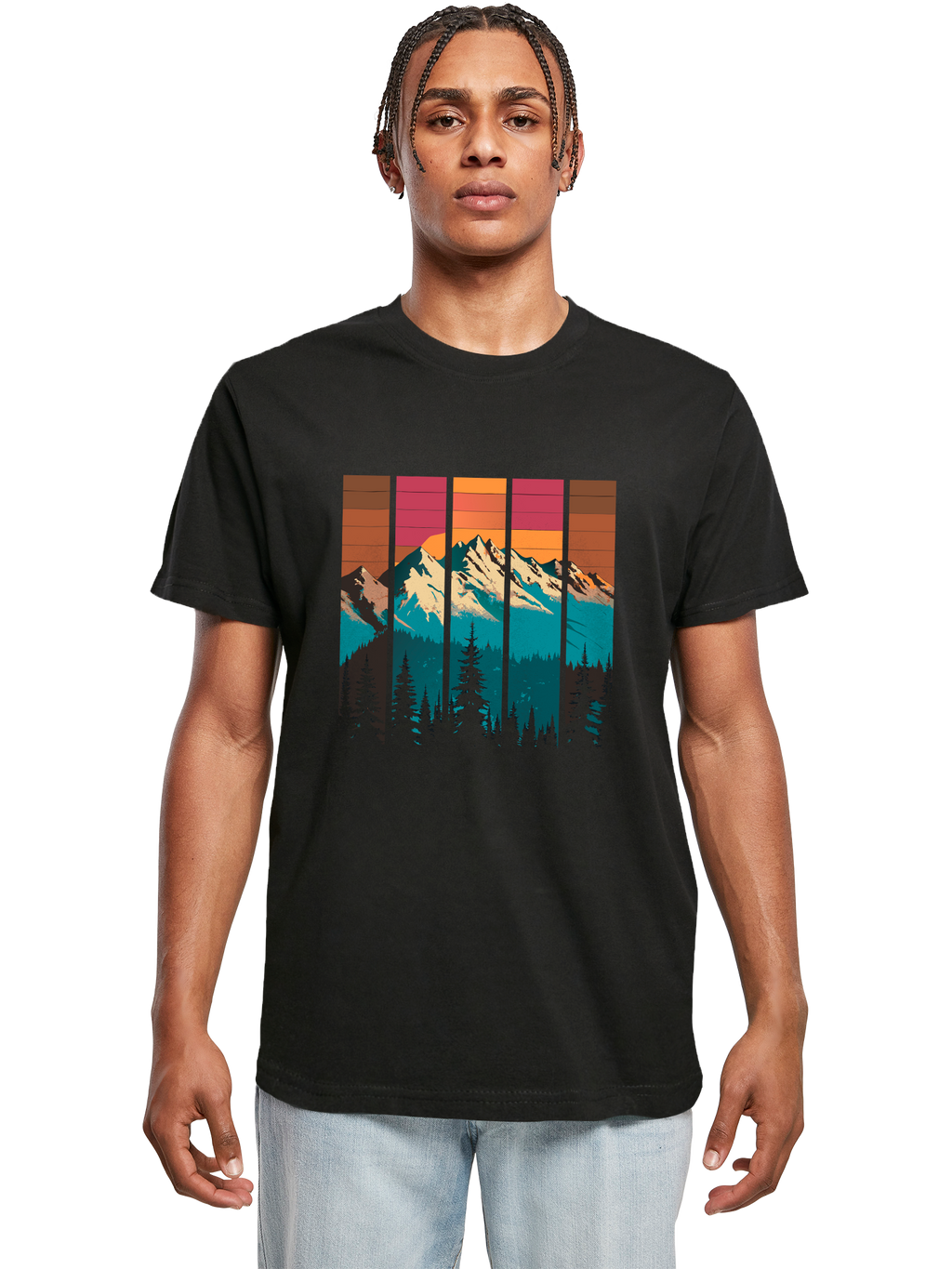 Berg Sonnenuntergang Retro Kunst T-Shirt