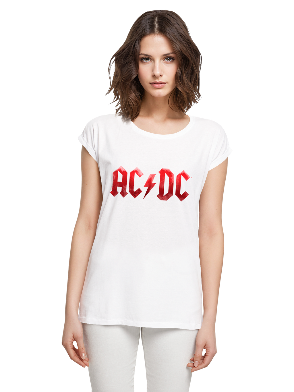 TEE ACDC RED ICE LOGO Damas de hombro extendido