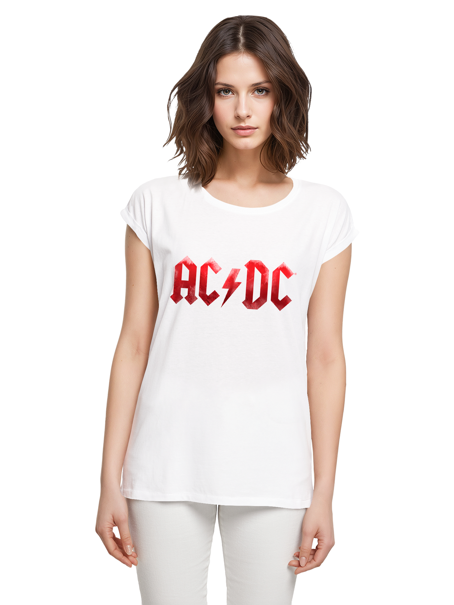 TEE ACDC RED ICE LOGO Damas de hombro extendido