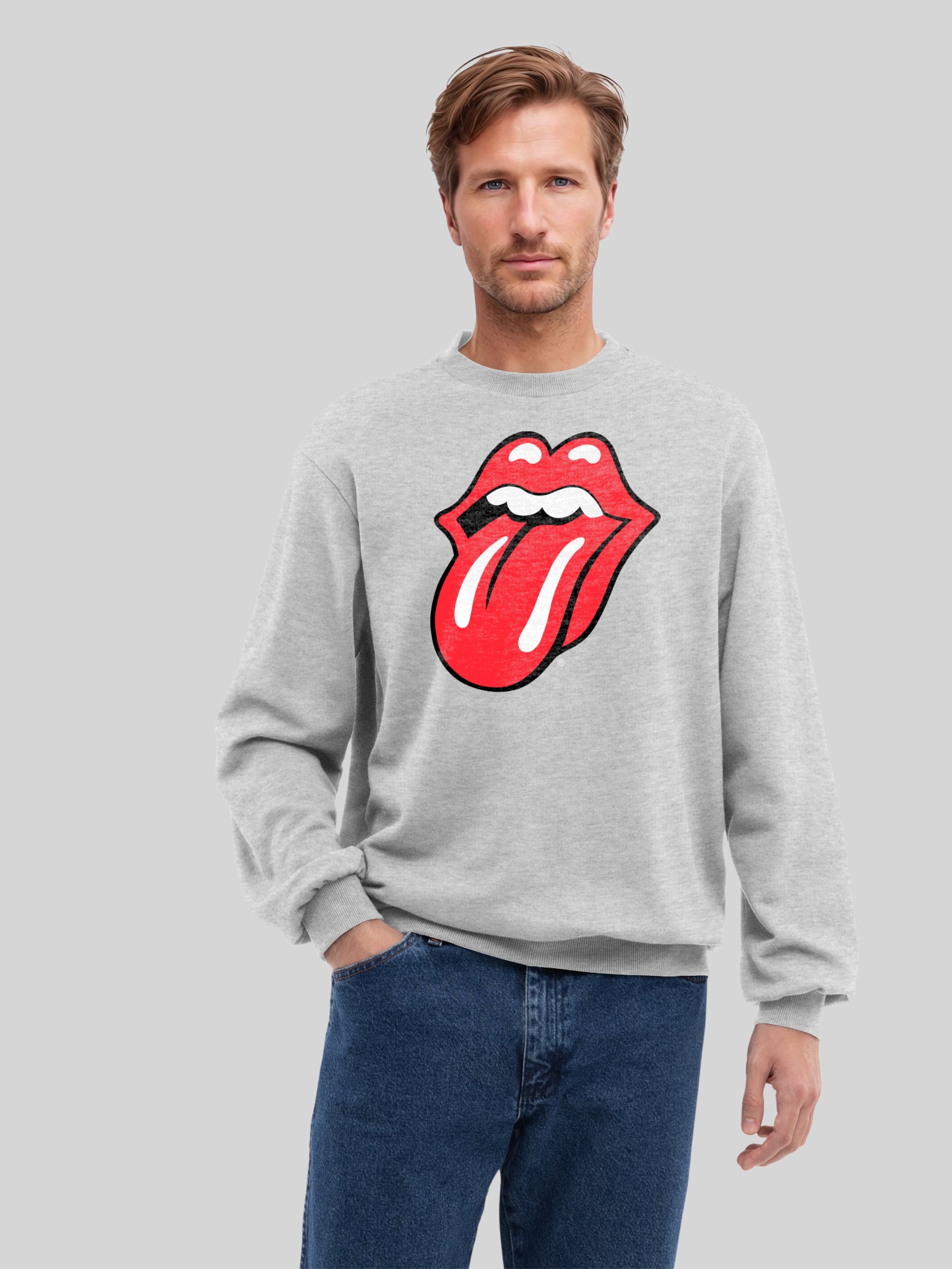 Les Rolling Stones Classic Tongue Blk avec de vrais blancs | Pull régulier pour hommes