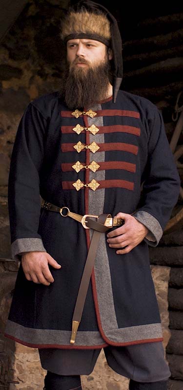 Kievan Rus clothing, with a dark blue caftan.