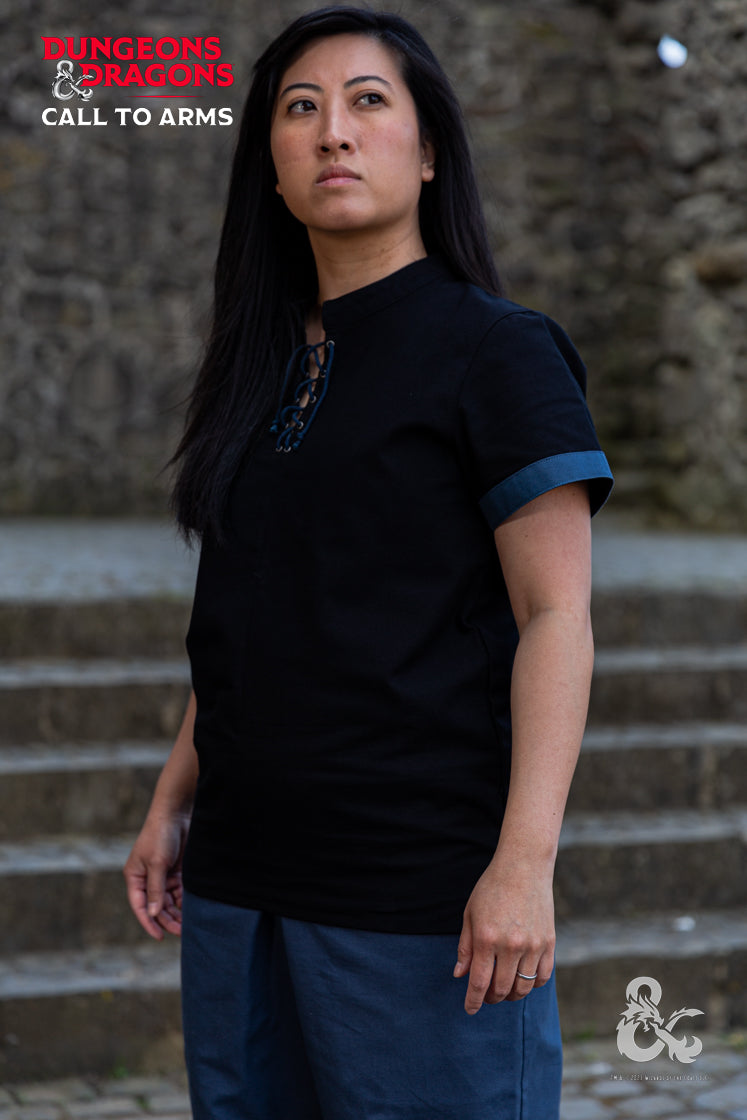 Conjunto de vestimenta de pícaro de Dungeons & Dragons en negro/azul de añil.