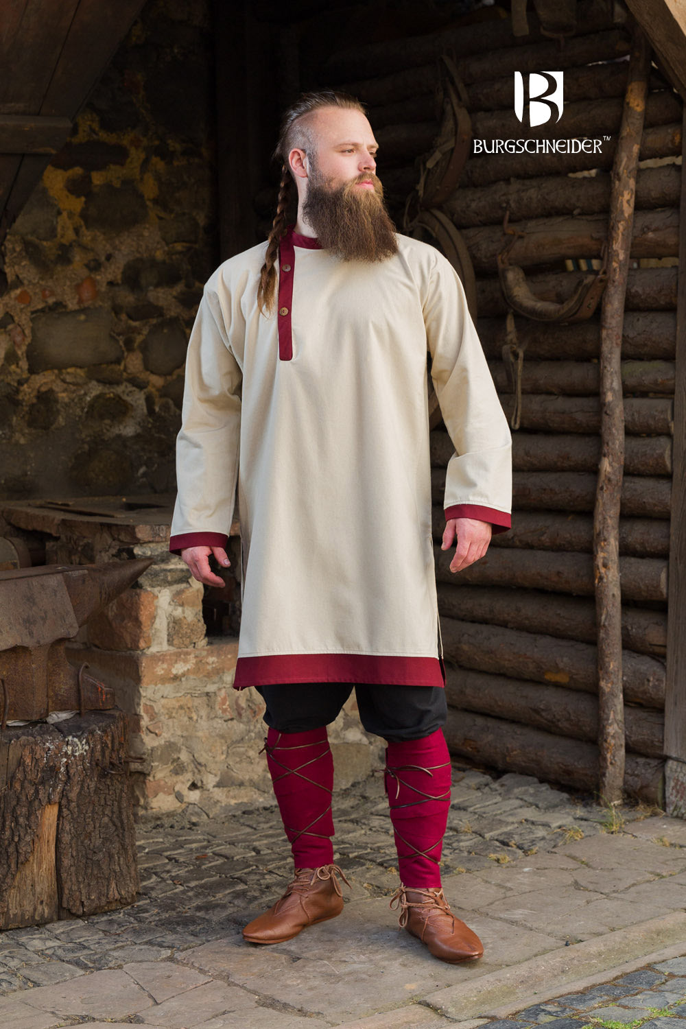 Viking Tunic / Rus Tunic “Tobiasz“ Natural/Bordeaux