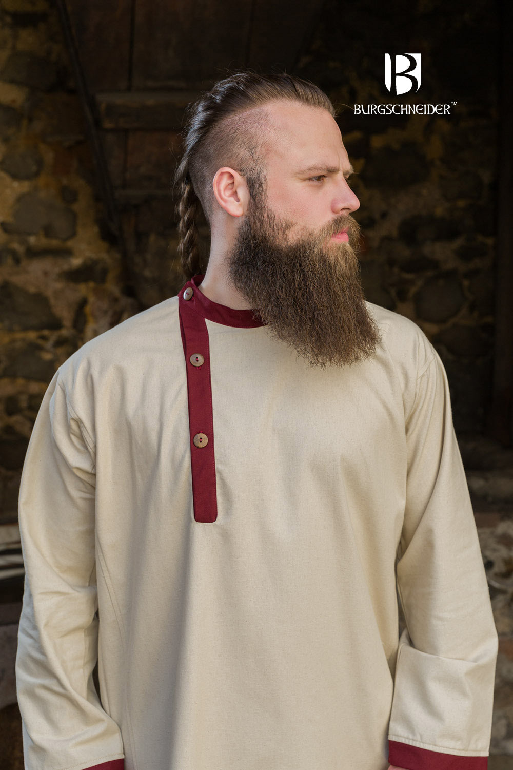 Viking Tunic / Rus Tunic “Tobiasz“ Natural/Bordeaux