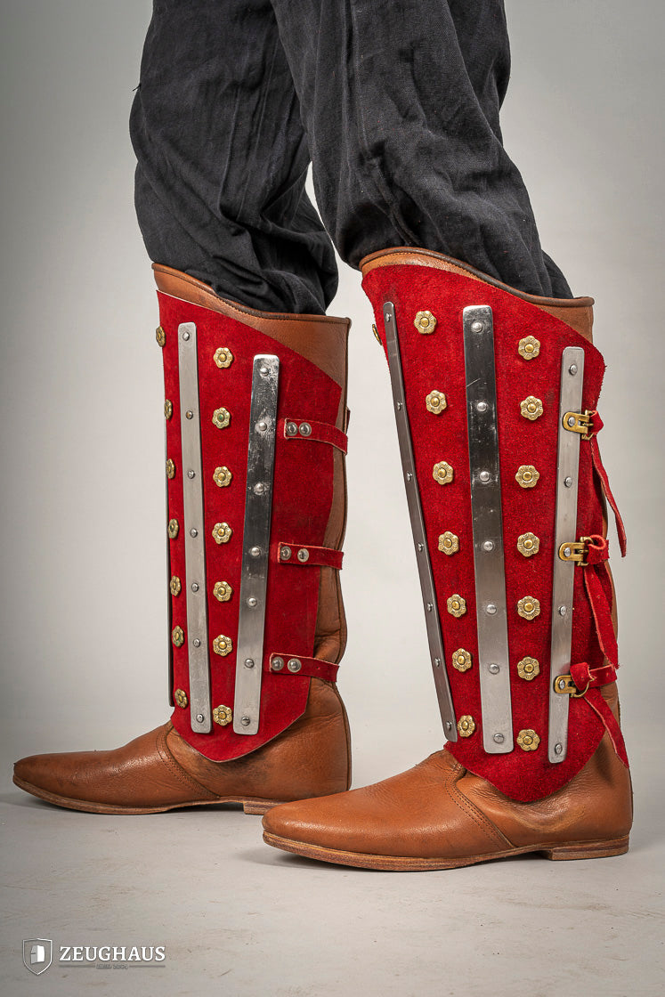 Splinted Suede Leather Greaves Red