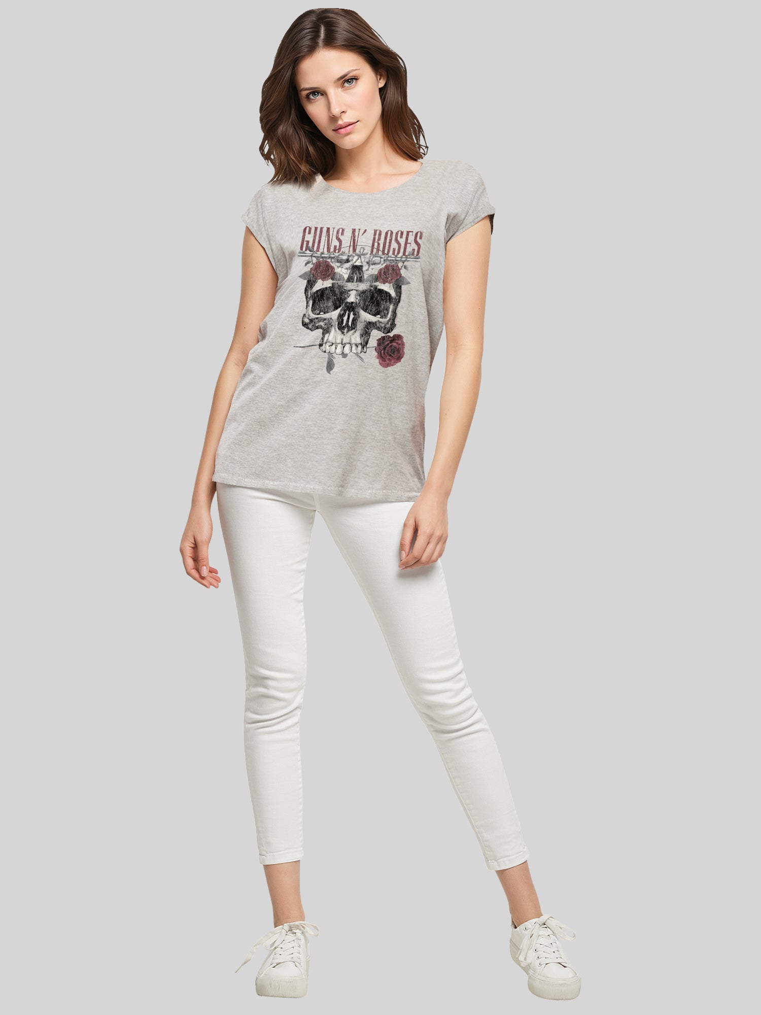 Guns N 'Roses Roses Calavera con Damas Extendida TEE de hombro