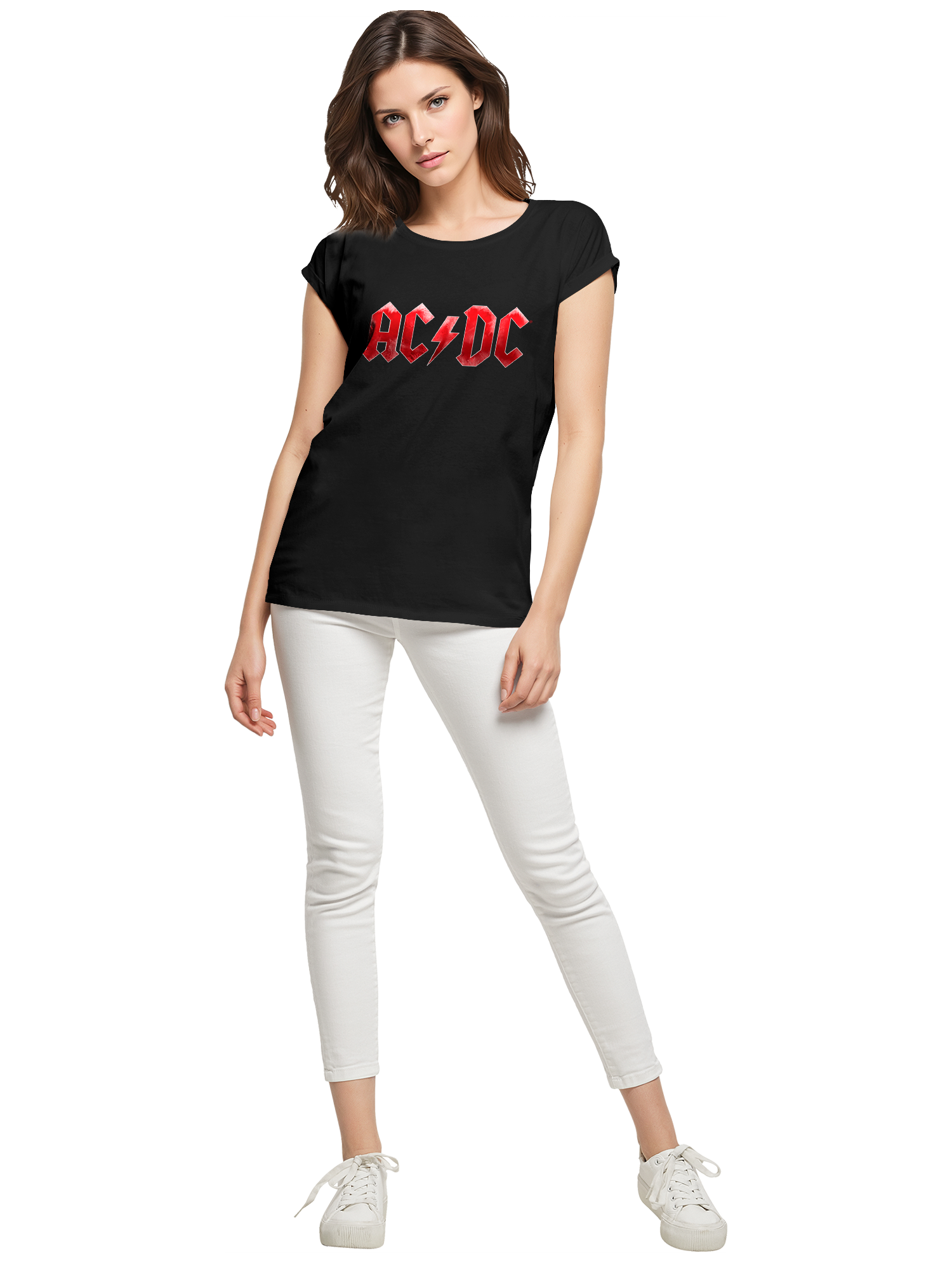 TEE ACDC RED ICE LOGO Damas de hombro extendido