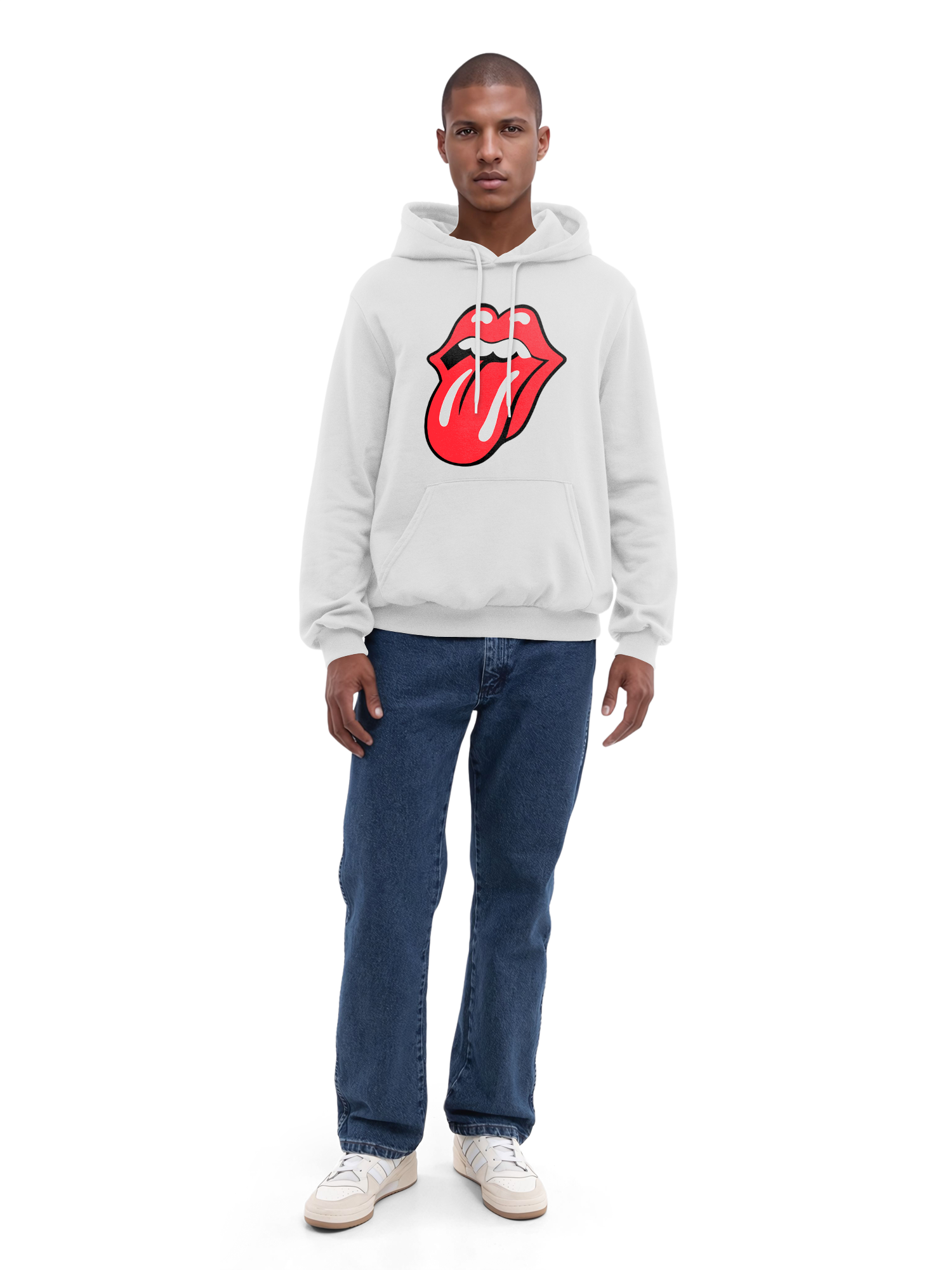 The Rolling Stones Classic Tongue Blk con Blanks verdaderos | Sudadera con capucha regular para hombres