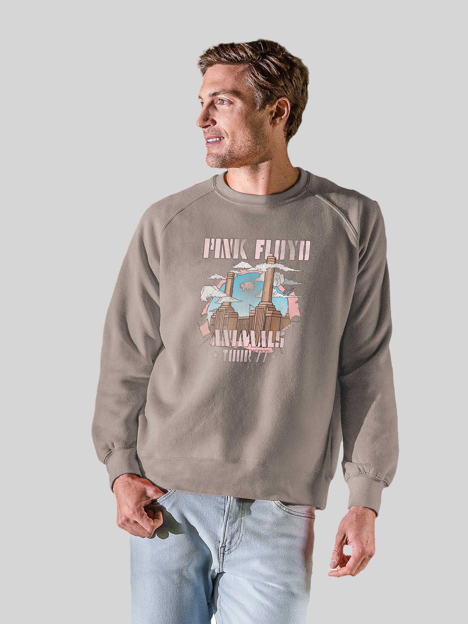 Factory Animal Pink Floyd avec l'équipage de la toison vintage Raglan