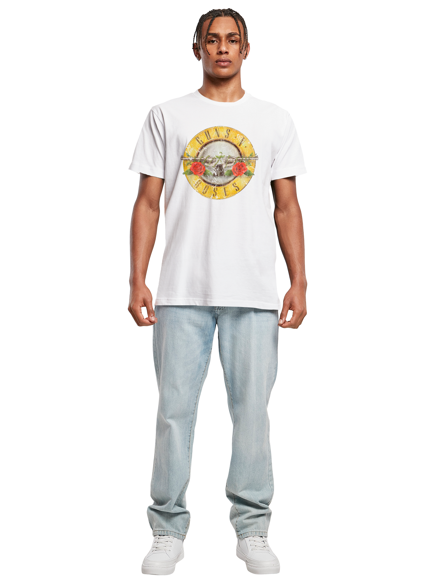 Camiseta redonda de la camiseta del logotipo de la bala de las pistolas 'n' rosas