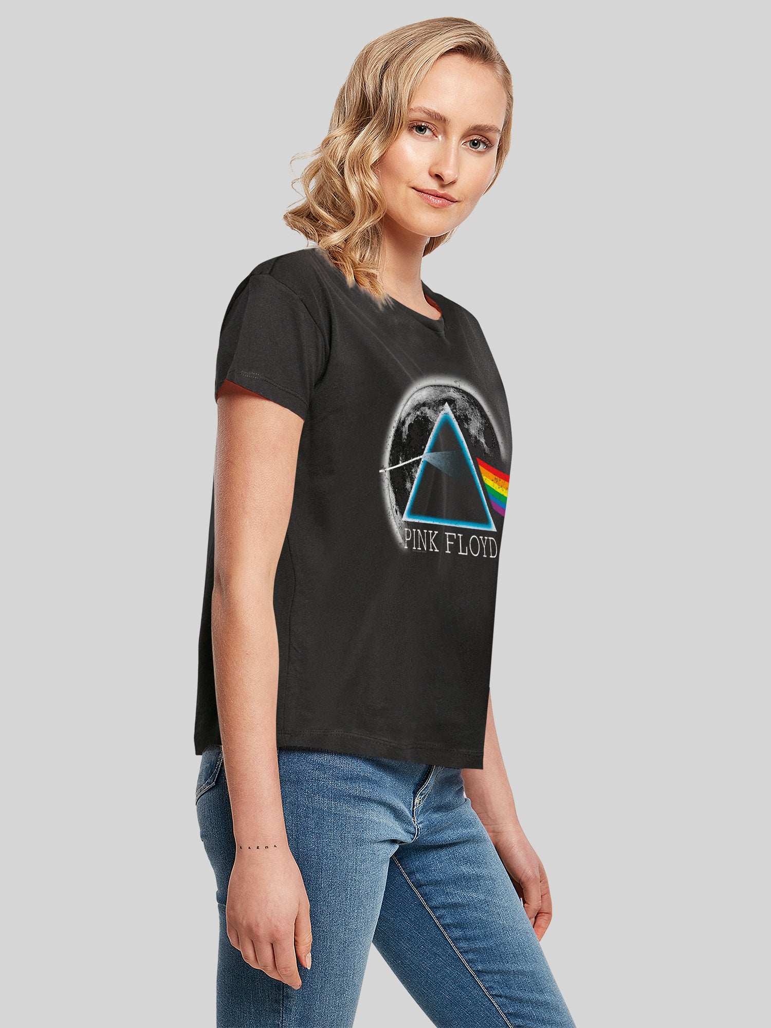 Pink Floyd Dark Side of The Moon Distressed Moon with Ladies Box Tee