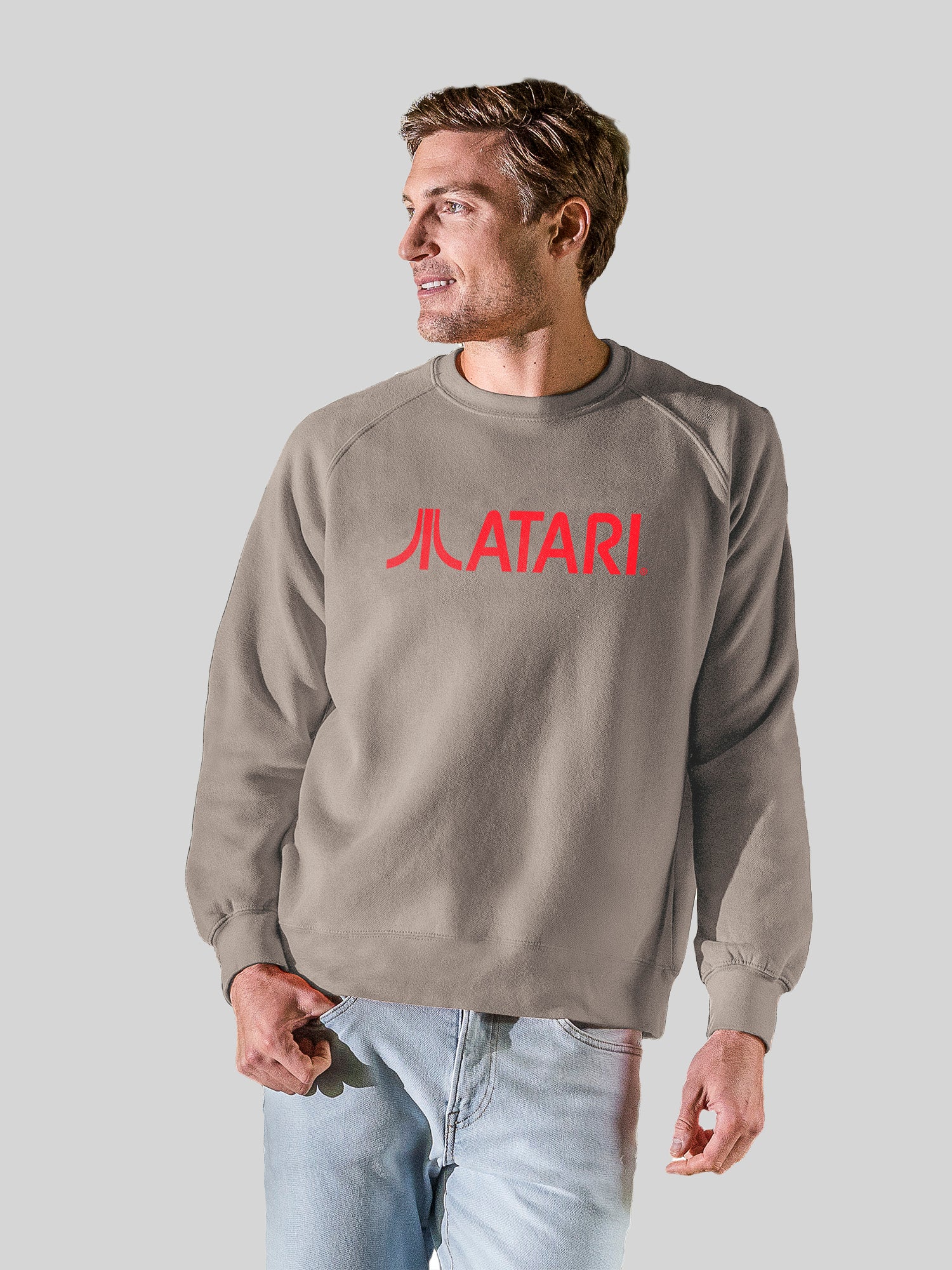 Atari Games Logo Red Retro Gaming Horizontal with Vintage Fleece Raglan Crew