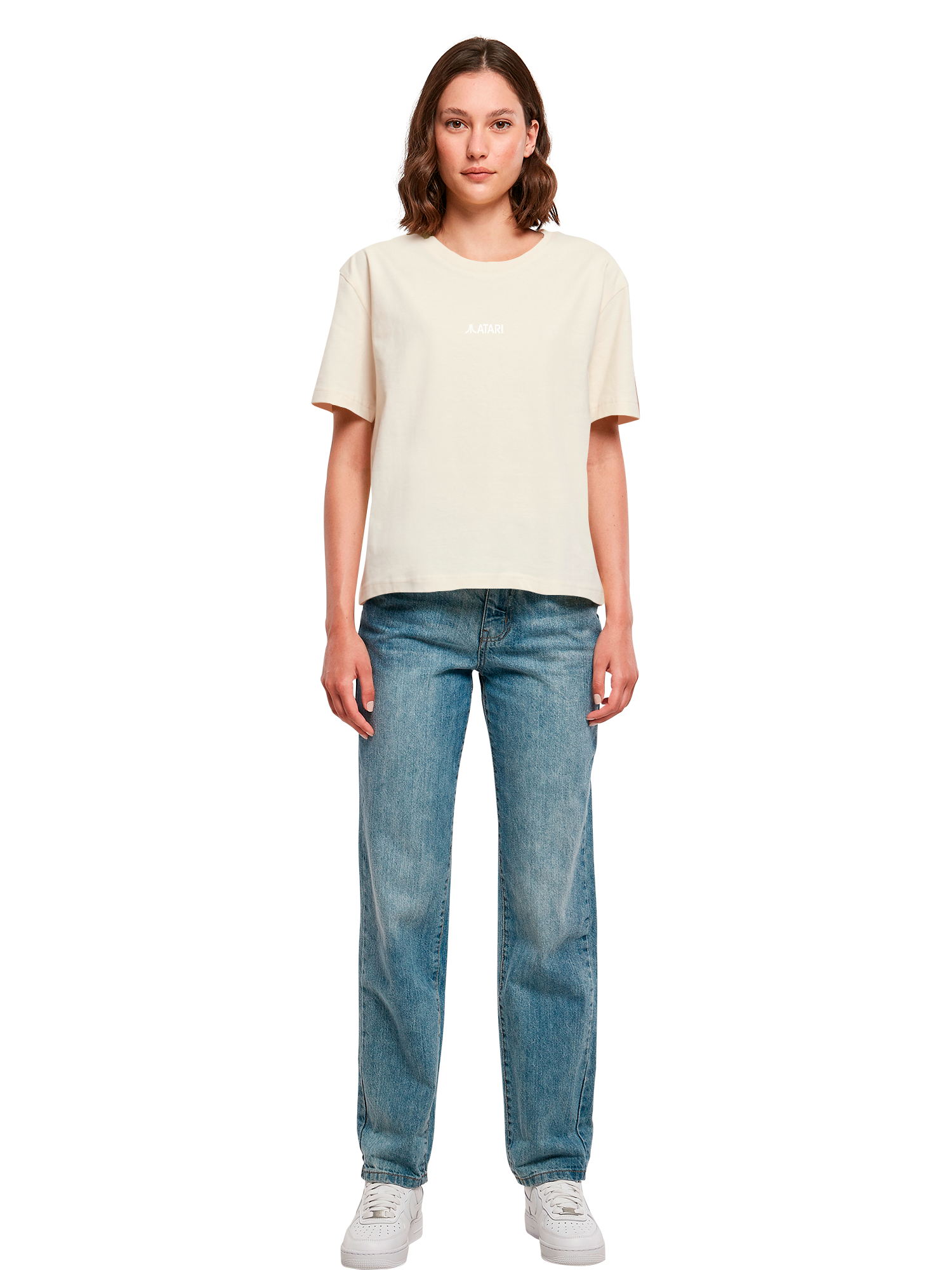 Atari Games Logo White Retro Gaming Horizontal and Atari Gravitar Box Cover with Ladies Everyday Tee