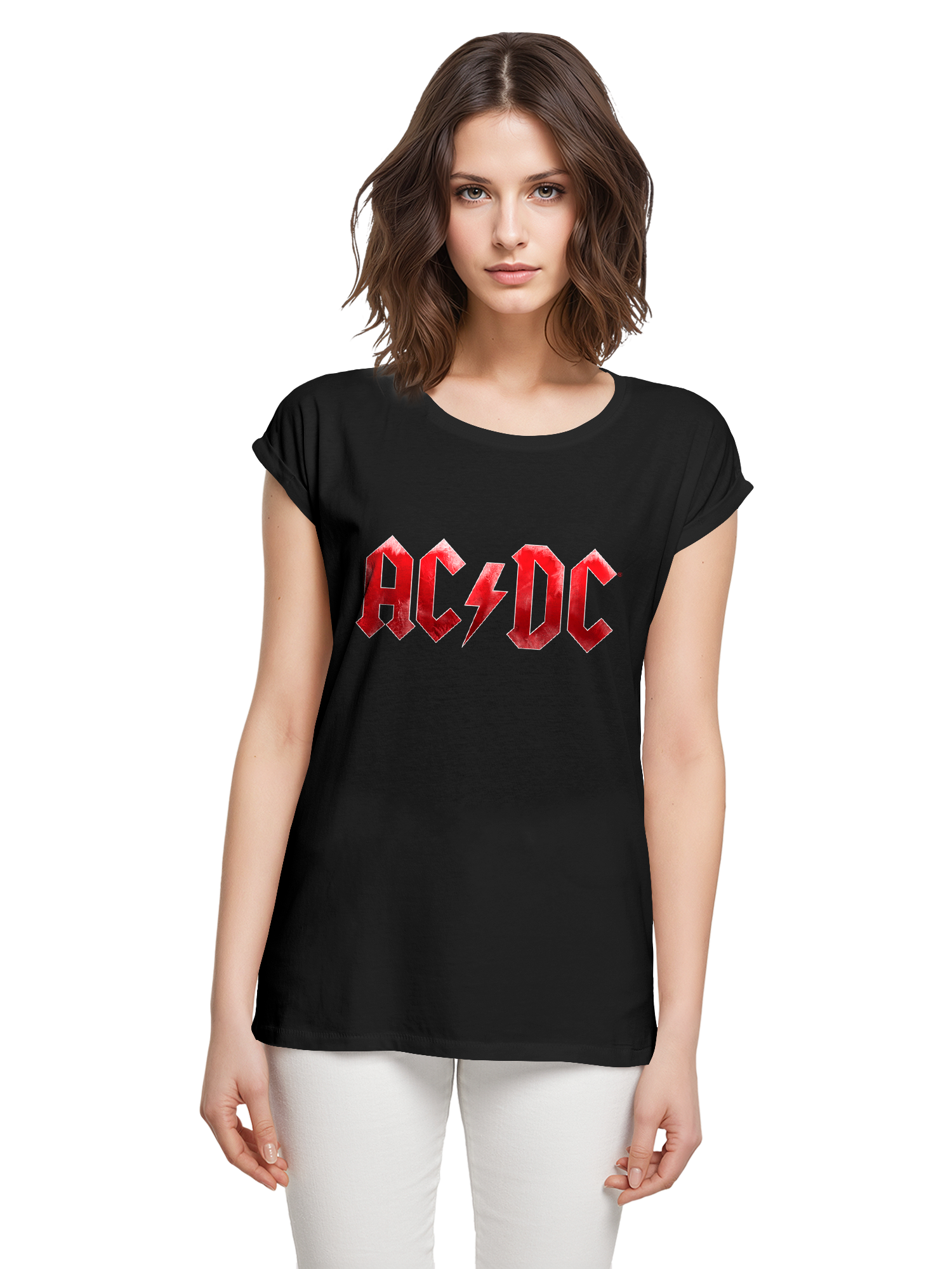 TEE ACDC RED ICE LOGO Damas de hombro extendido