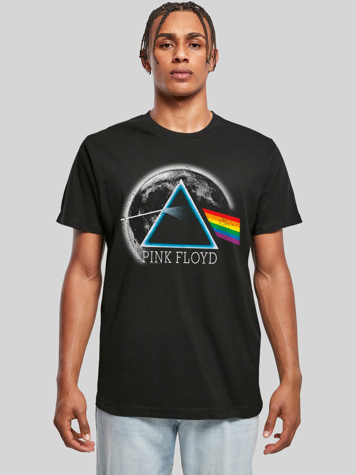 Pink Floyd Dark Side of The Moon Distressed Moon T-Shirt Round Neck