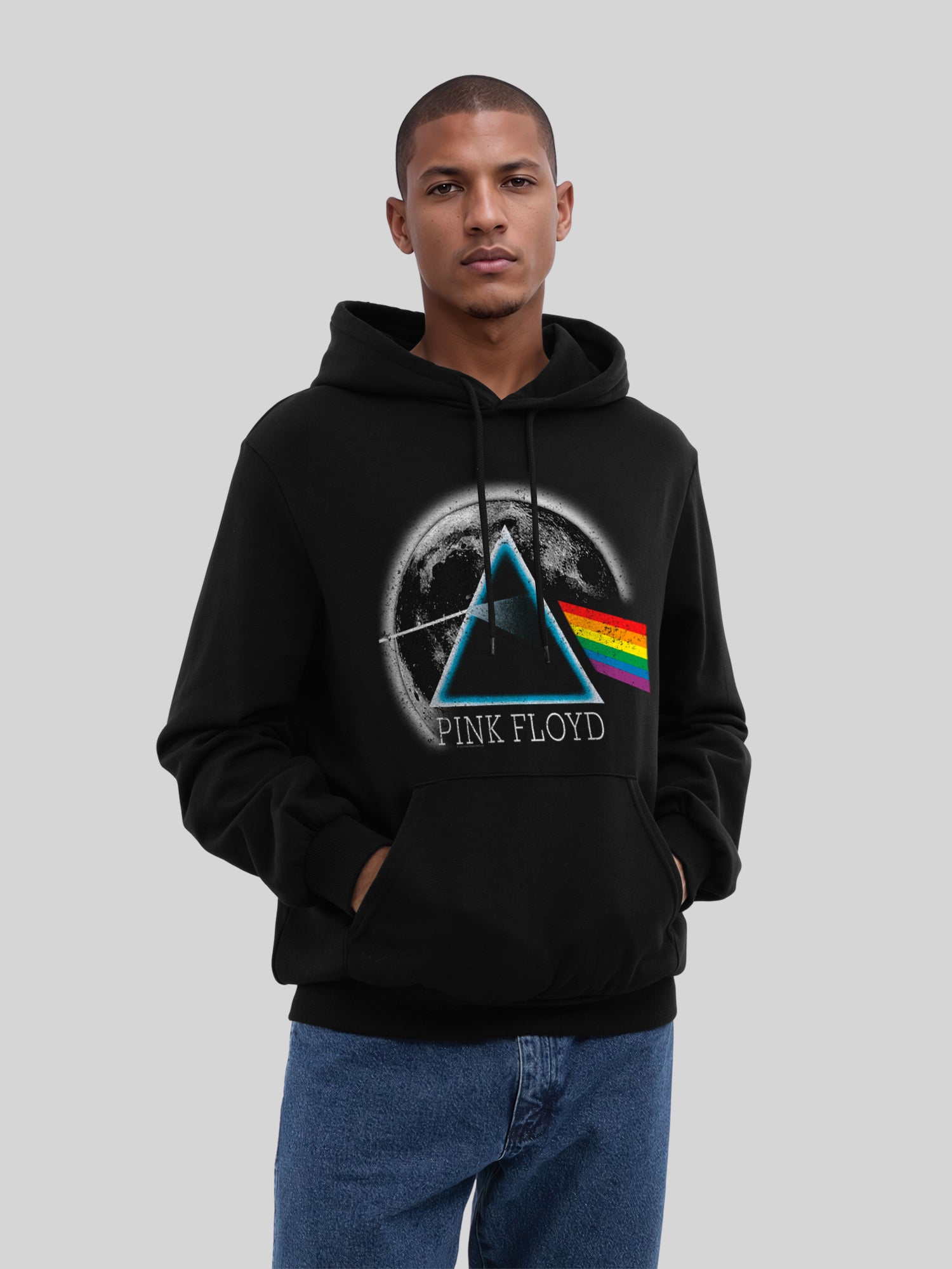 Pink Floyd Dark Side of The Moon Distressed Moon with True Blanks | Mens Regular Hoodie