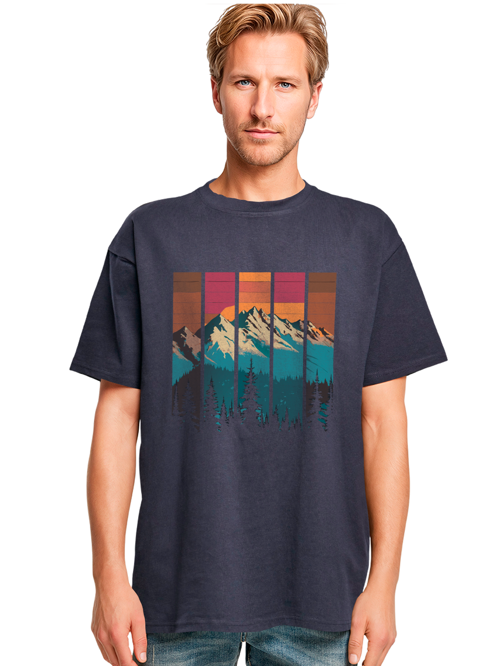 Mountain Sunset Retro Art Schweres Oversize T-Shirt