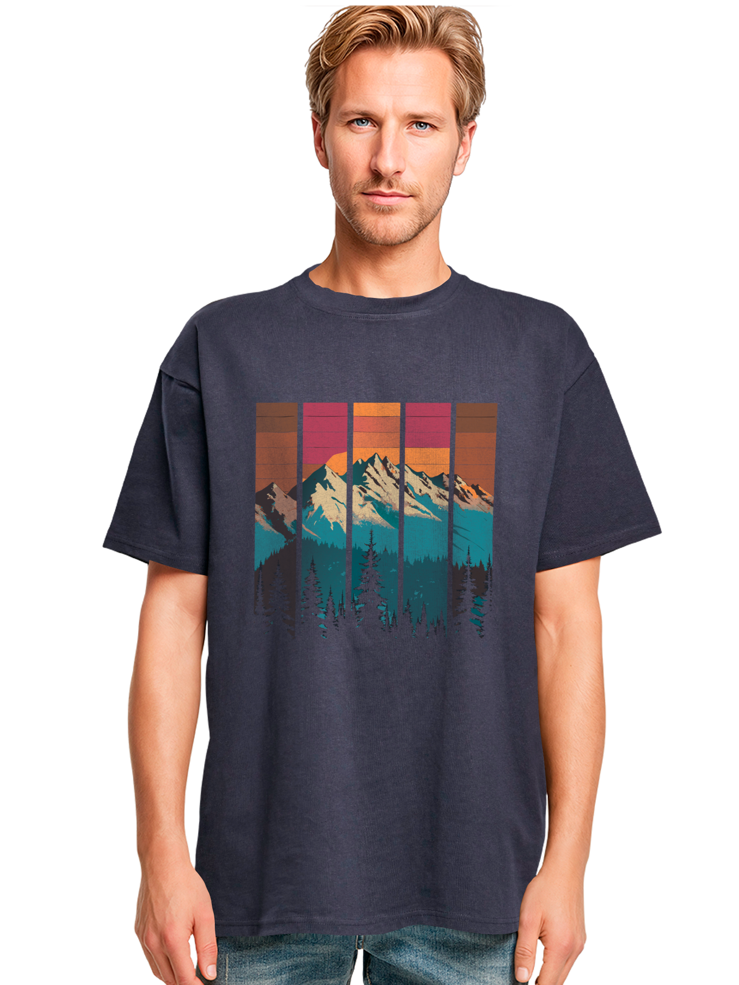 Mountain Sunset Retro Art Schweres Oversize T-Shirt